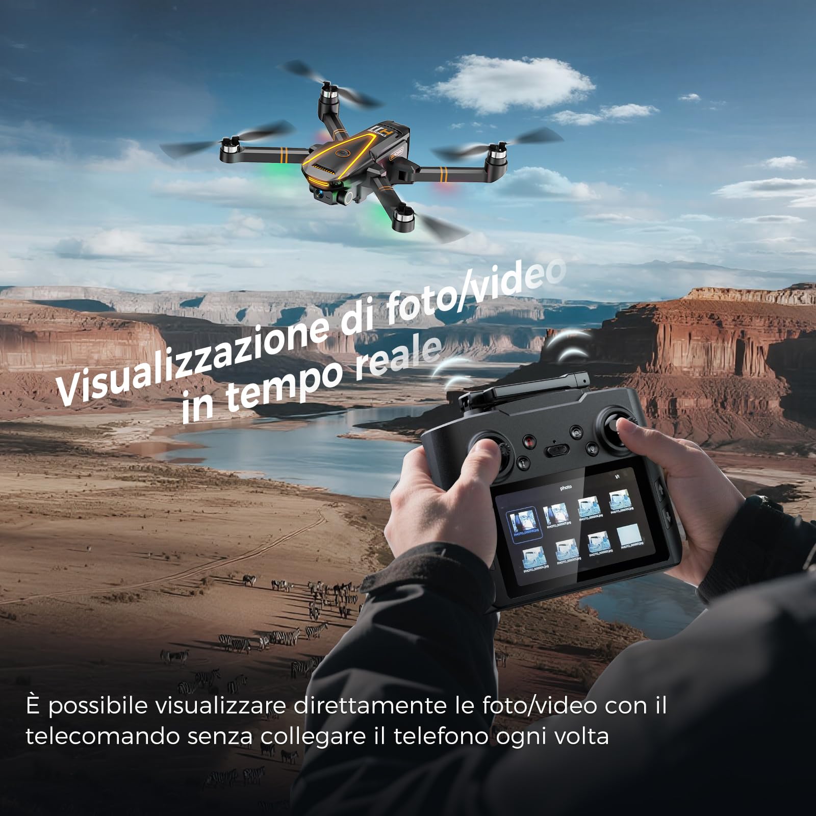 GPS Mini Drone con Telecamera 4k Professionale per Bambini Principianti,Drone FPV con Schermo HD da 4,5" adulti,2 Batterie, con Funzioni di Seguimento,Trasmissione in Remoto e Ritorno Automatico,C0