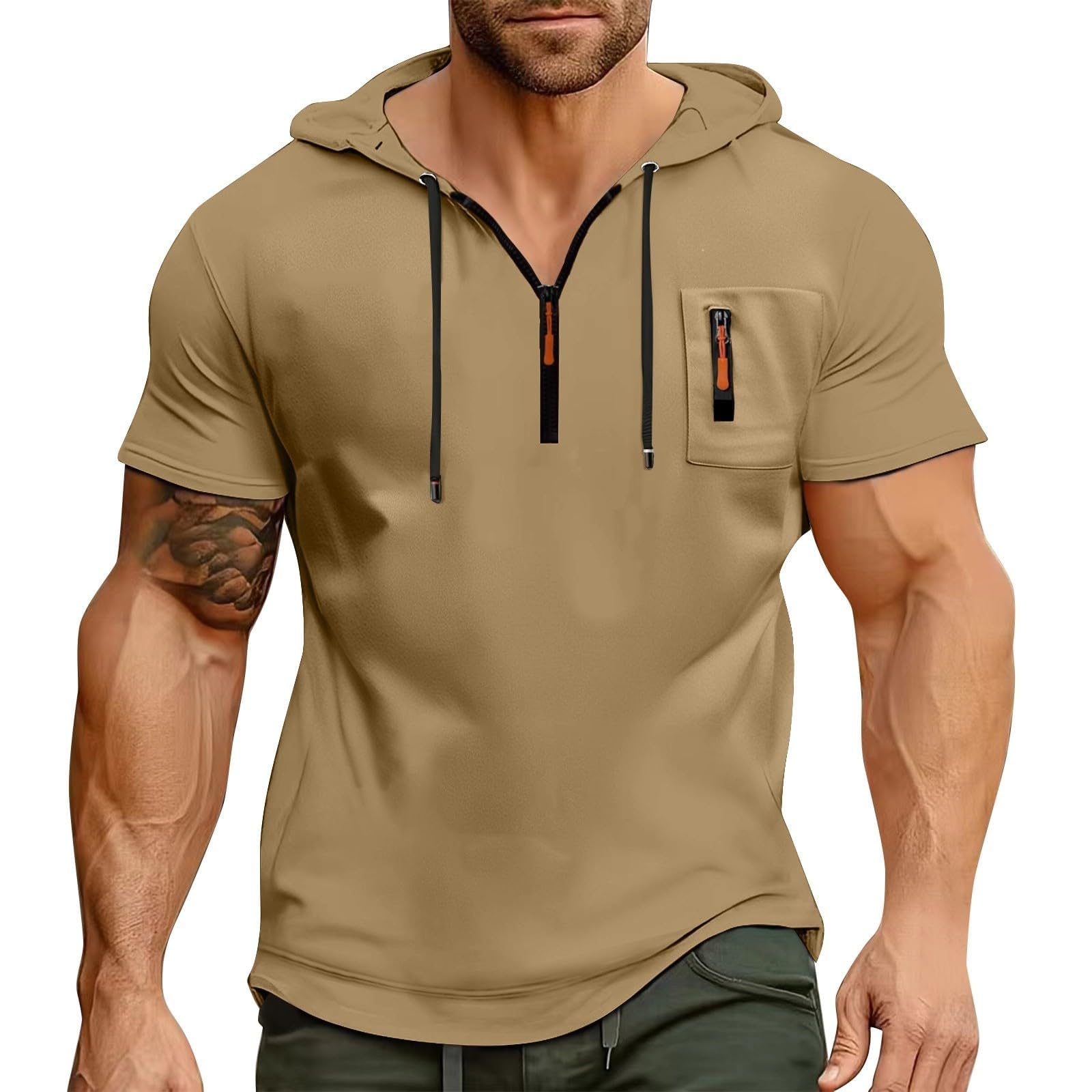 Sweat à capuche à manches courtes homme coupe ample pull léger mi-saison - 6