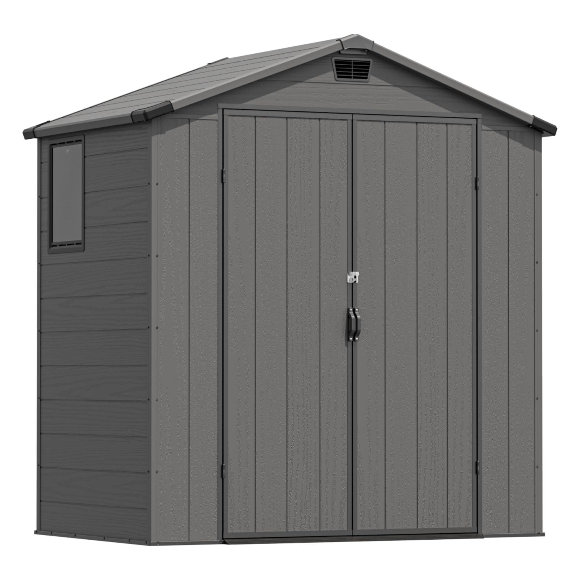 Greesum 6x4FT Plastic Outdoor Storage Shed with Floor, Resin Sheds with Lockable Double Door, Window &amp; Vents, All-Weather Tool Sheds for Garden, Backyard, Patio, Dark Gray