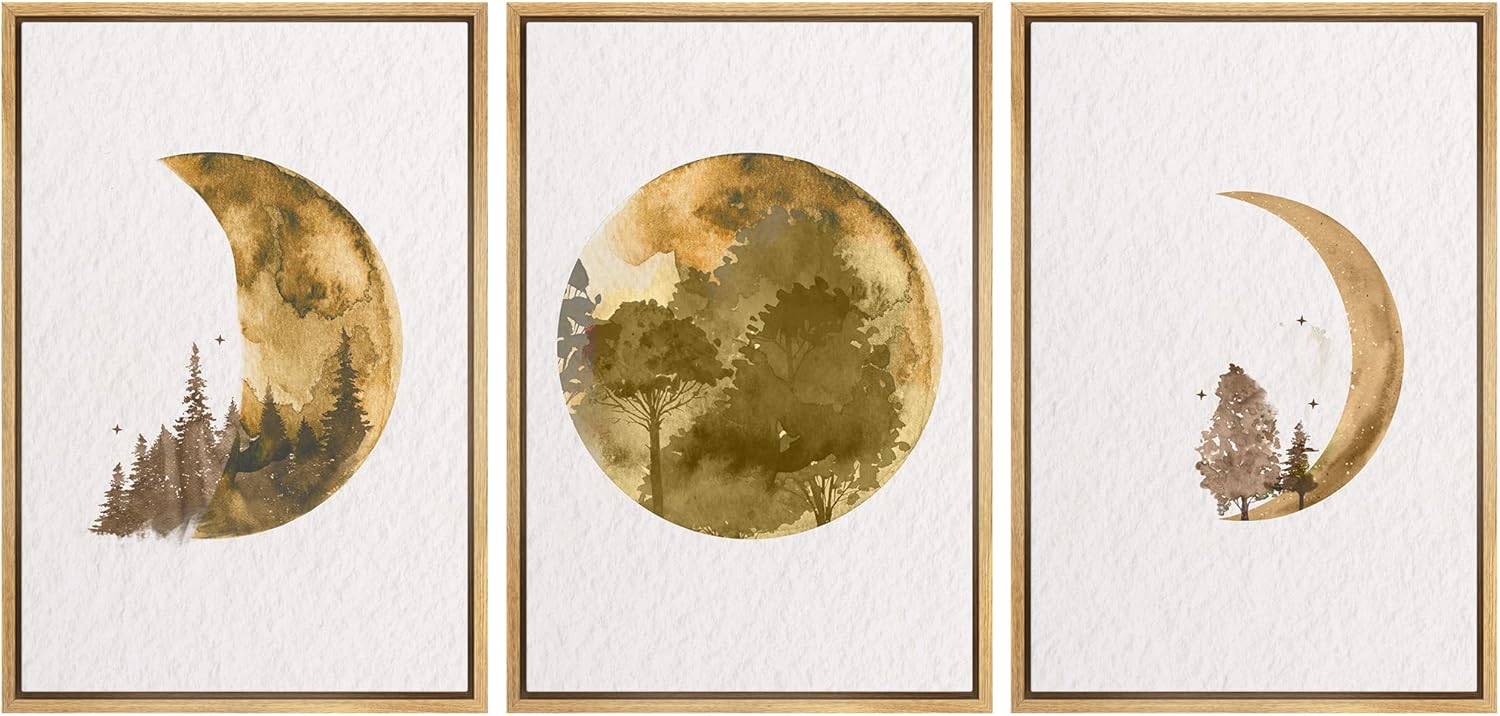 Only 2 (Similar frame)wall26 Framed Wall Art Print Set Yellow Watercolor Moon Phases and Forests Nature Wilderness Illustrations Modern Art Rustic Scenic Colorful for Living Room, Bedroom, Office - 16"x24"x3 Natural
