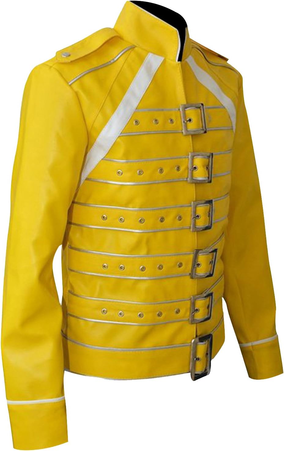 Mens Yellow Faux Leather Biker Jacket - British Rock Singer Wembley Concert Belted Motorcycle Costume - Image 4