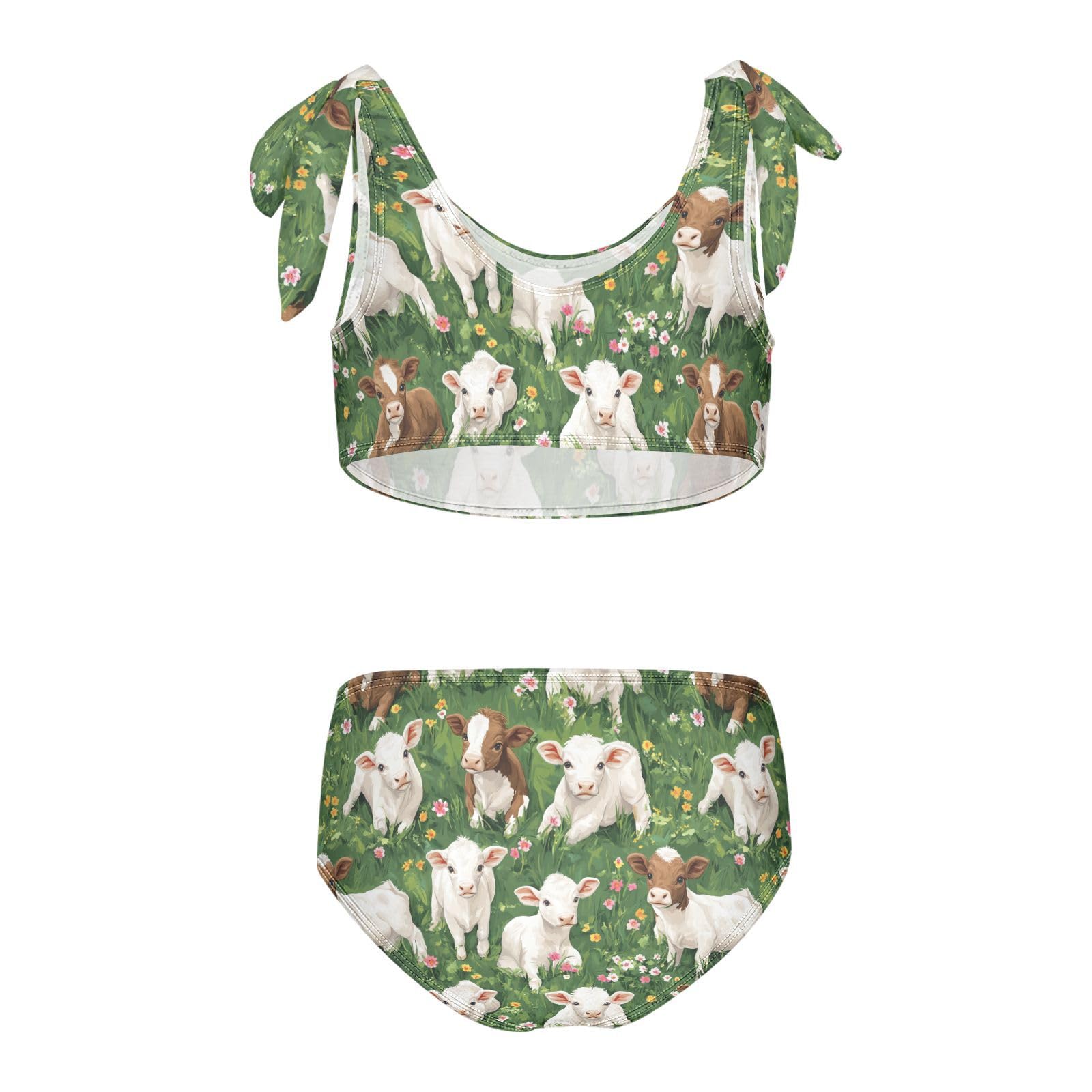 Wusikd Cute Calves Girls Swimsuits Two Piece Grass Flowersd Swimwear Bikini Set for for Girls Size 9-10 Multi