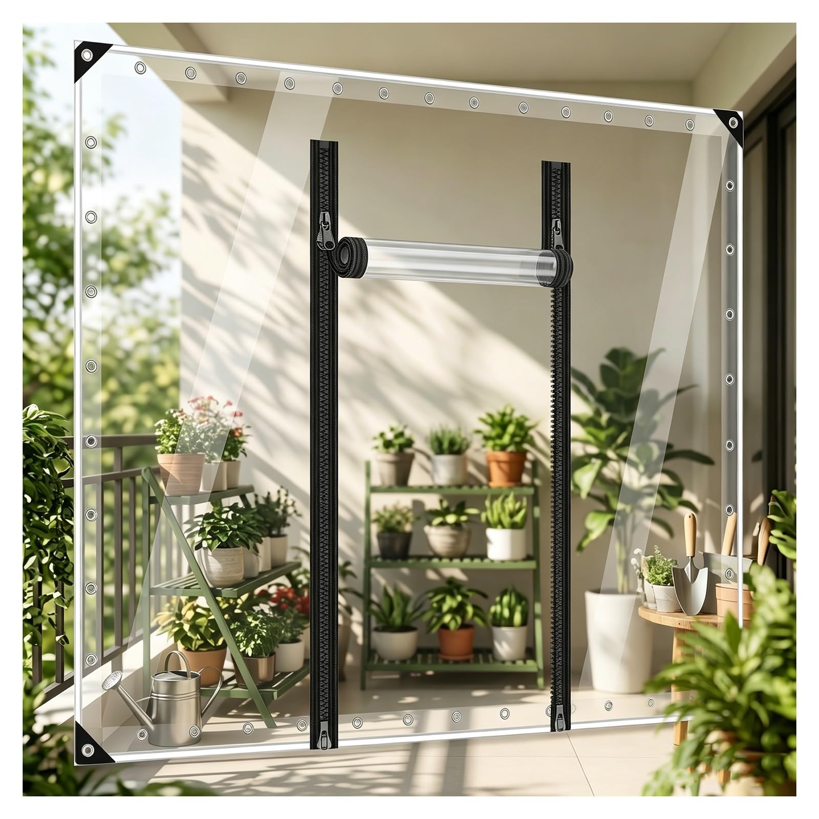 Clear tarps，Heavy Duty Transparent Tarpaulin with Zipper,，clear tarps with grommets，clear pvc waterproof tarp with zipper，for Patio Gazebo Pergola Garden Furniture(H1.6xW4.5m/H5.2xW14.7ft)