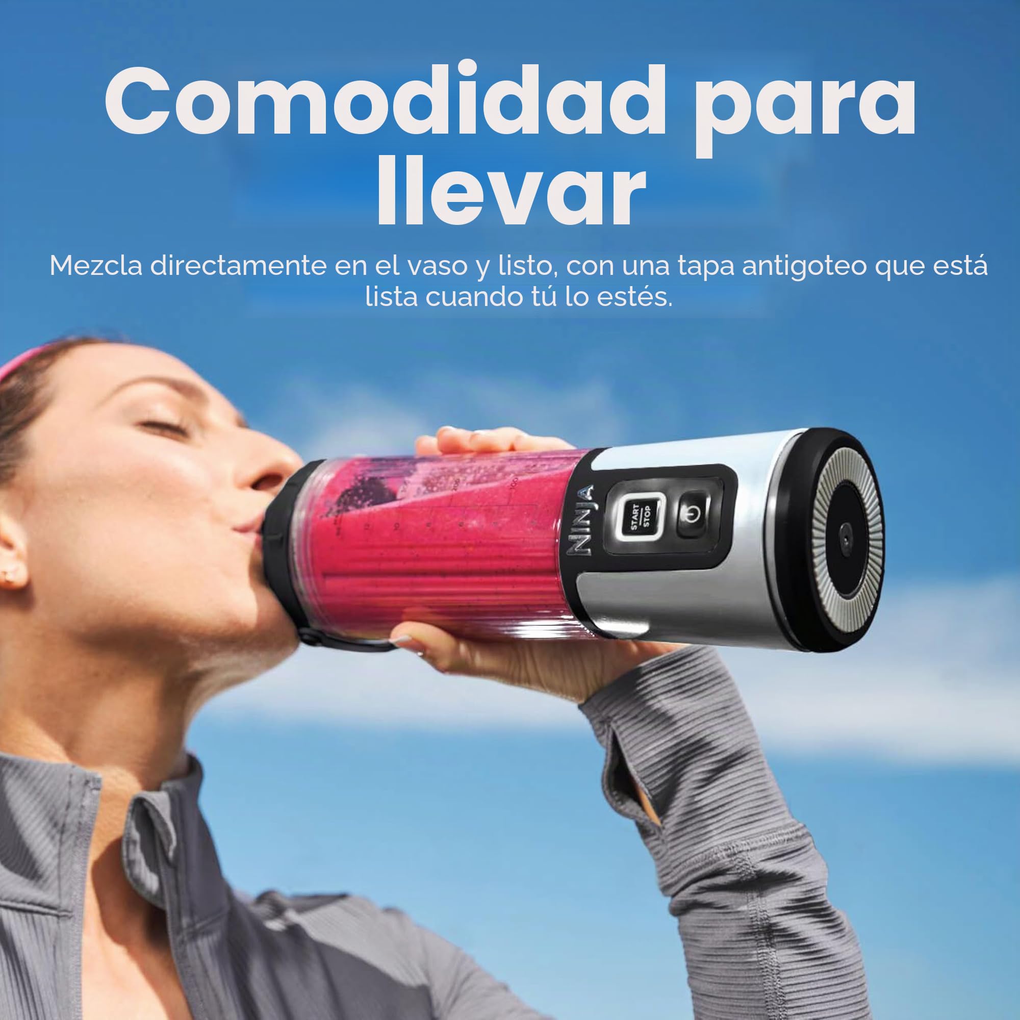 Ninja Blast BC151PK - Batidora portátil, inalámbrica, recipiente de 18 onzas, licuadora personal para batidos y batidos, sin BPA, tapa a prueba de fugas y boquilla para sorber, recargable por USB-C