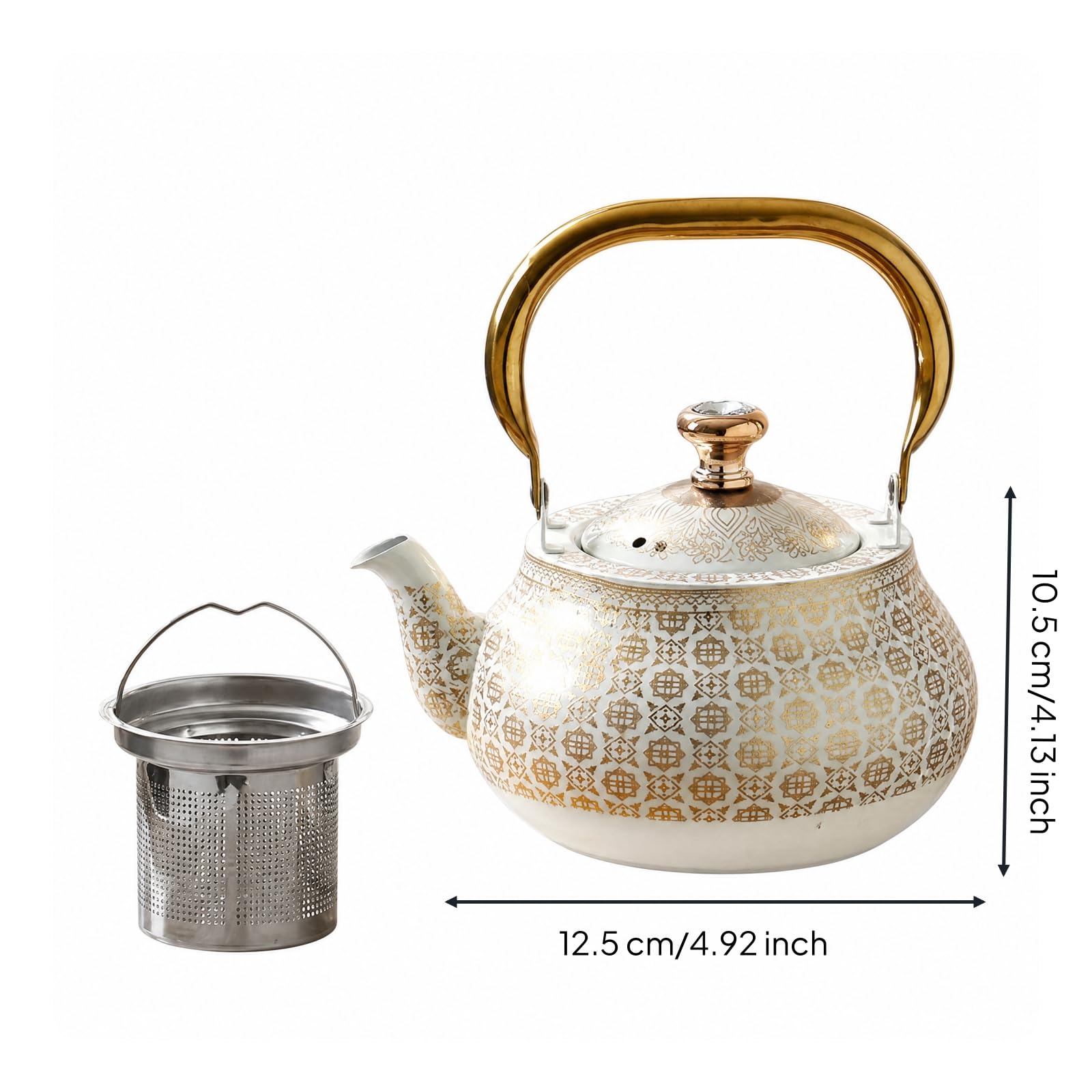 Tetera Acero Inoxidable con Colador Té Removible Cuerpo Redonado y Vertedor Incorporado para Preparar Té en Reuniones Familiares y Cafeterías Mornas, 2.5L