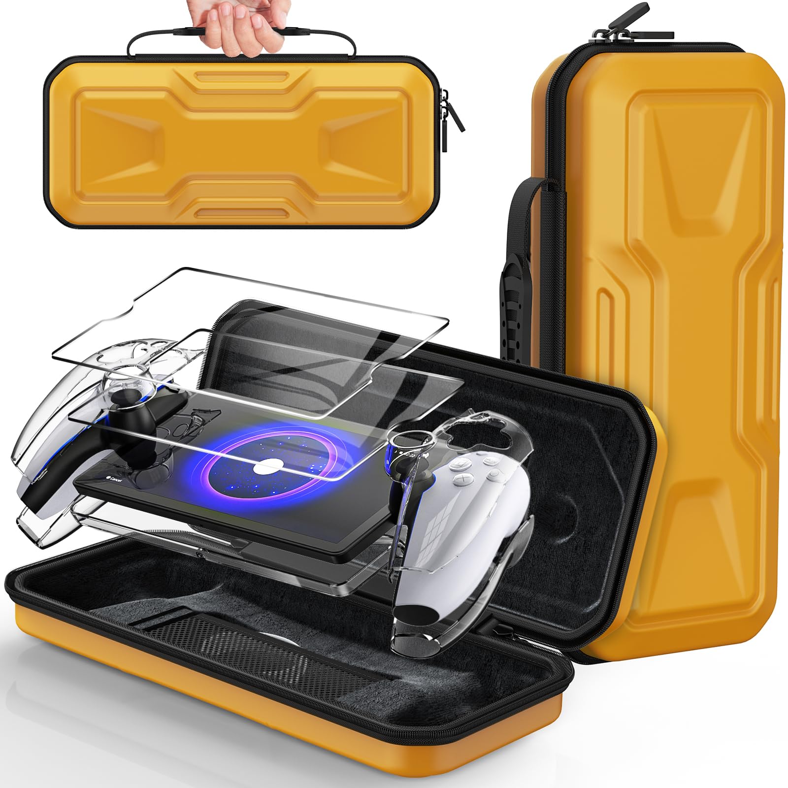 FYOUNG 3 in 1 Accessories Bundle for Playstation Portal Carrying Case Hard PC Clear Cover Set with Screen