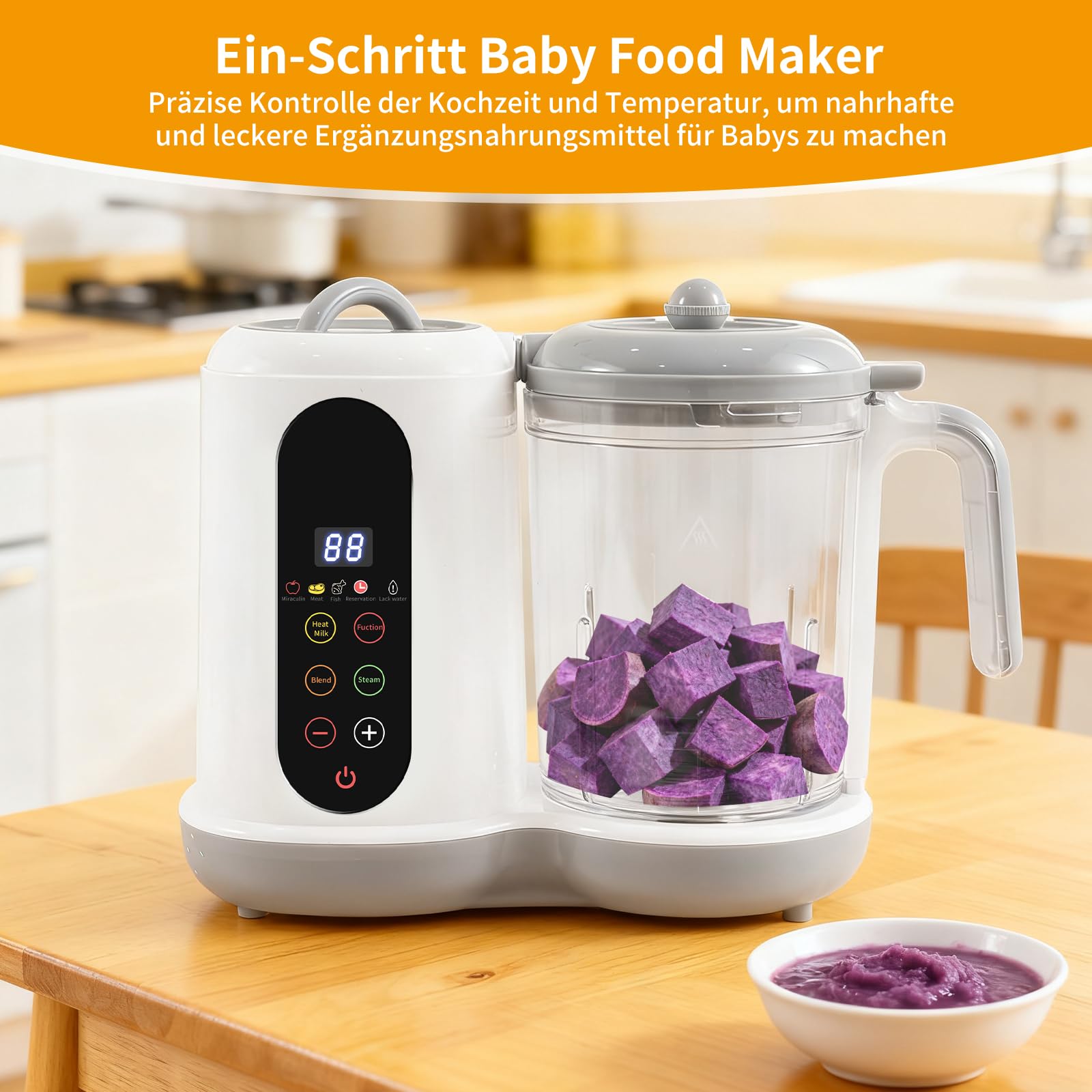 Machine à aliments pour bébé - 400 ml - Cuiseur vapeur - Avec modes prédéfinis - 4 menus - Cuisson et broyage automatiques - Auto-nettoyage - Contrôle tactile