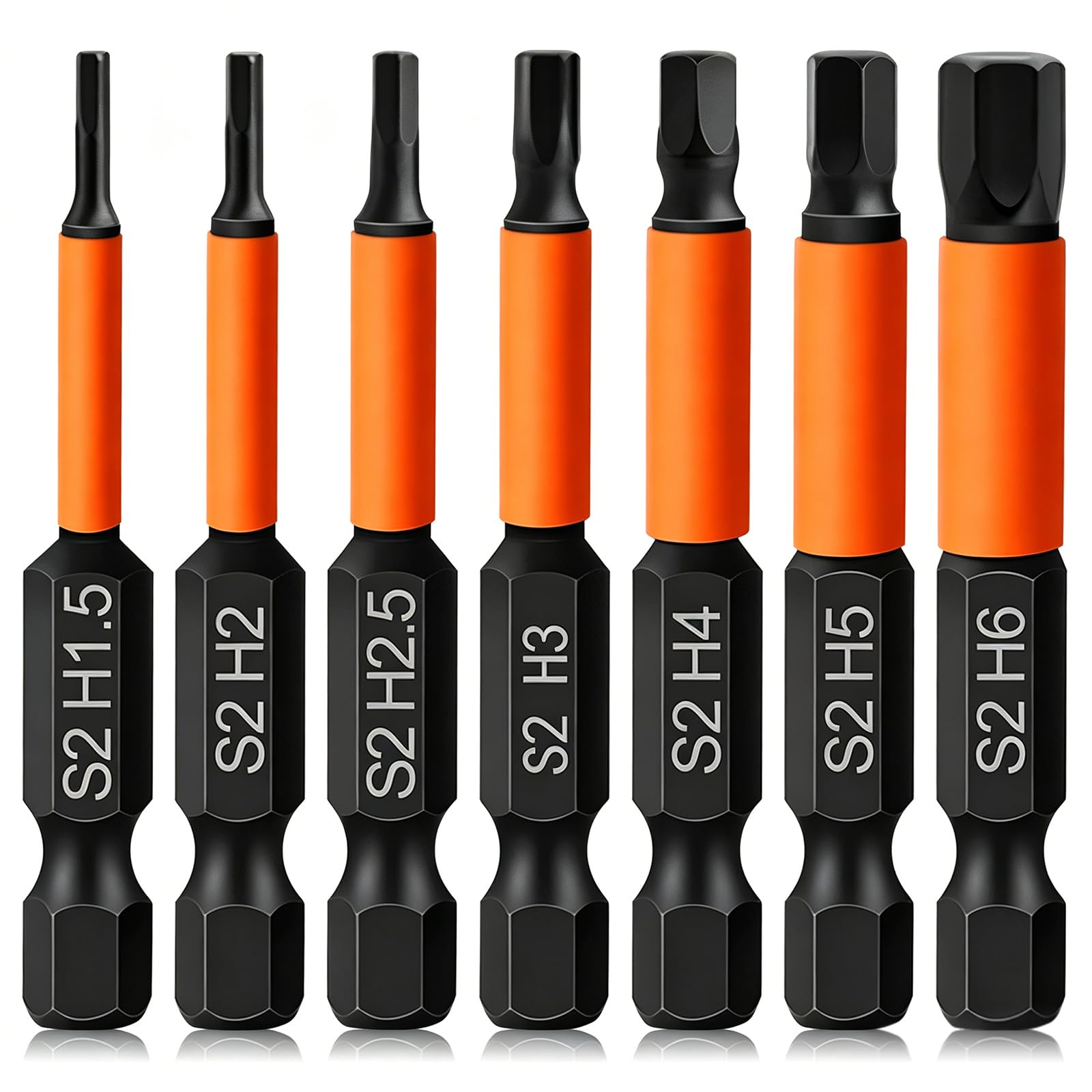 CYLBAQ Hex Allen Key Drill Bit Set 1.5MM-6MM, S2 Steel Metric Allen Wrench Drill Screwdriver, 50mm 1/4" Hex Shank Magnetic Inner Hexagon Screwdriver Bit 7Pcs