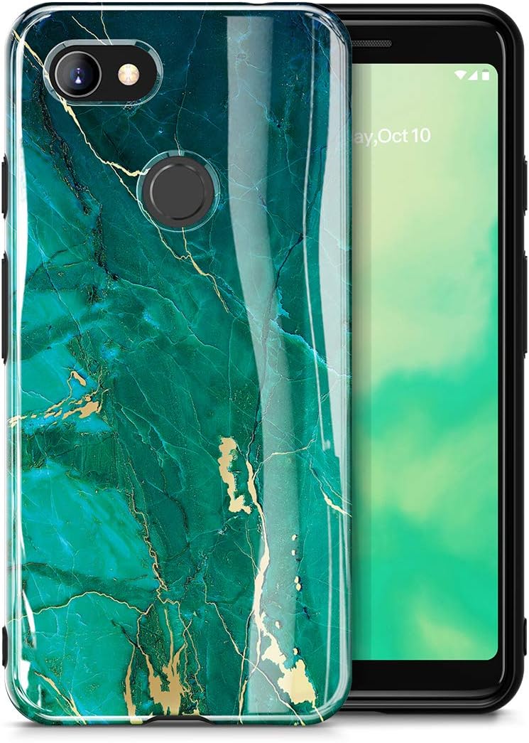 GVIEWIN Marble Google Pixel 3a Case, Ultra Slim Thin Glossy Soft TPU Rubber Gel Phone Case Cover Compatible with Google Pixel 3a/ Pixel 3 Lite 2019 (Will Not fit Pixel 3a XL) (Green/Gold)