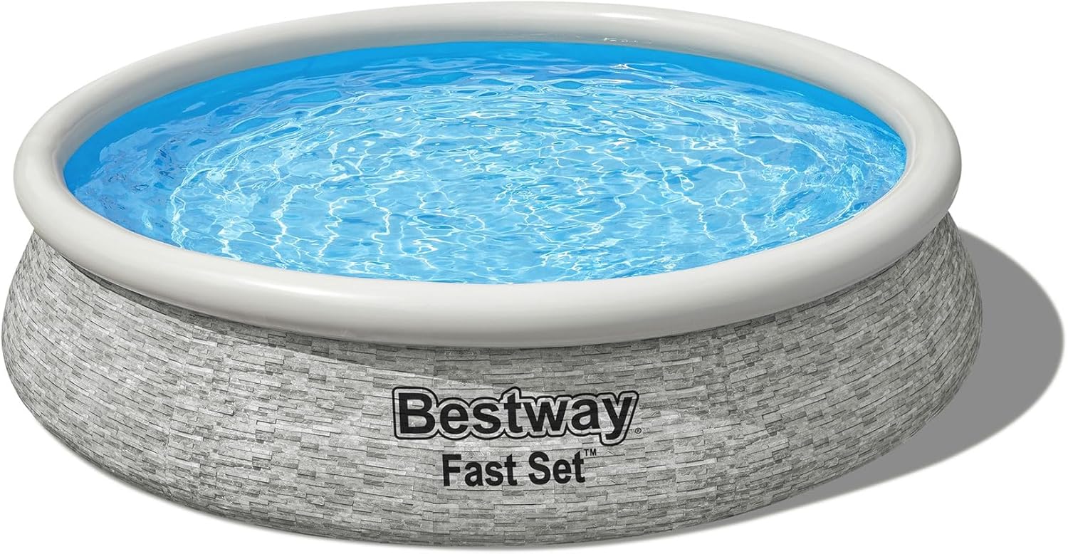 Bestway 12' x 30" Round Inflatable Stone Design Pool Set with Filter Pump