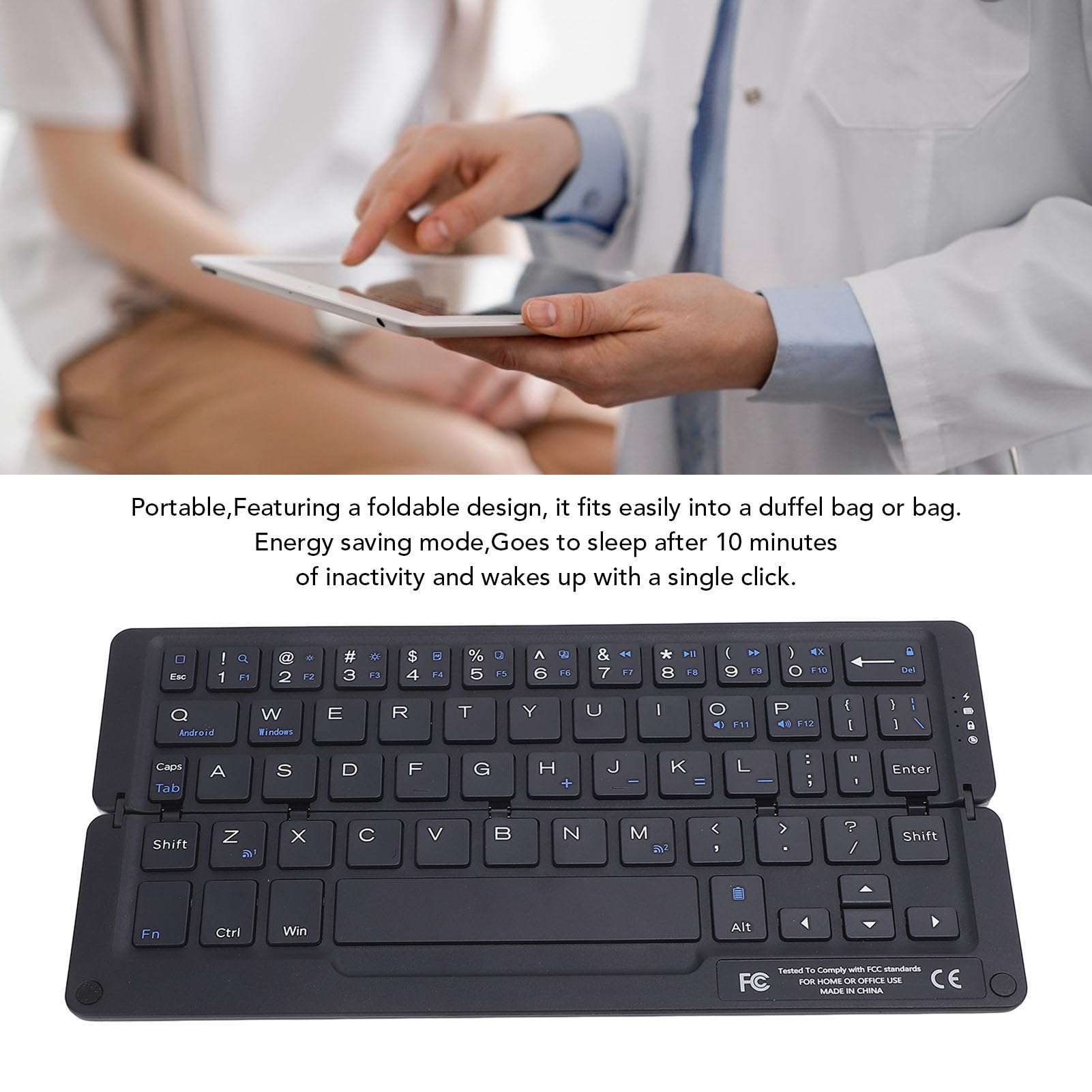 Asixxsix Tastiera Bluetooth pieghevole, tastiera pieghevole con supporto magnetico, ergonomica, in lega di alluminio, portatile, per, smartphone, tablet e laptop (GRAY)