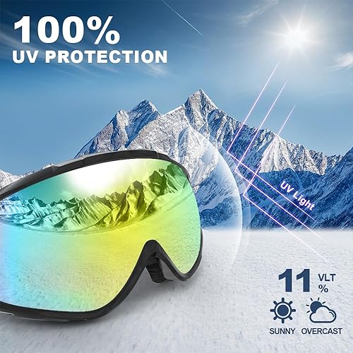 Miniatura 23 de Findway - Gafas de esquí para usar sobre anteojos, para nieve y snowboard, para hombre, mujer y jóvenes, 100 % protección contra rayos ultravioleta