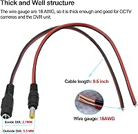 Vista 5 de MILAPEAK 10 pares de cables de alimentación de CC de 12 V 5 A macho y hembra + 10 pares de conectores de enchufe de alimentación CC para vigilancia