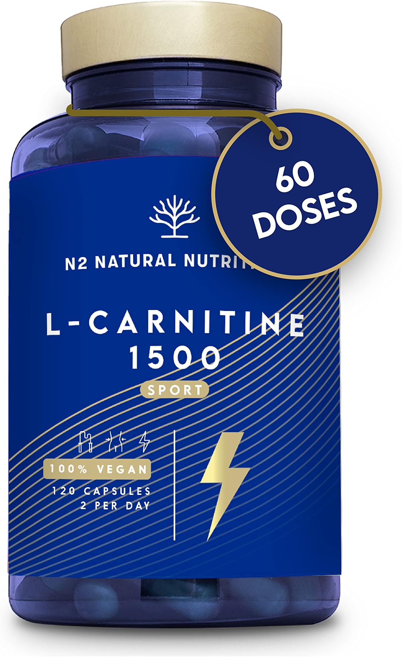 L-CARNITINE 1500 Capsules High Strength. Enhanced Performance. 120 Plant-Based Capsules Definition Phase. Vegan Certified. EU N2 Natural Nutrition
