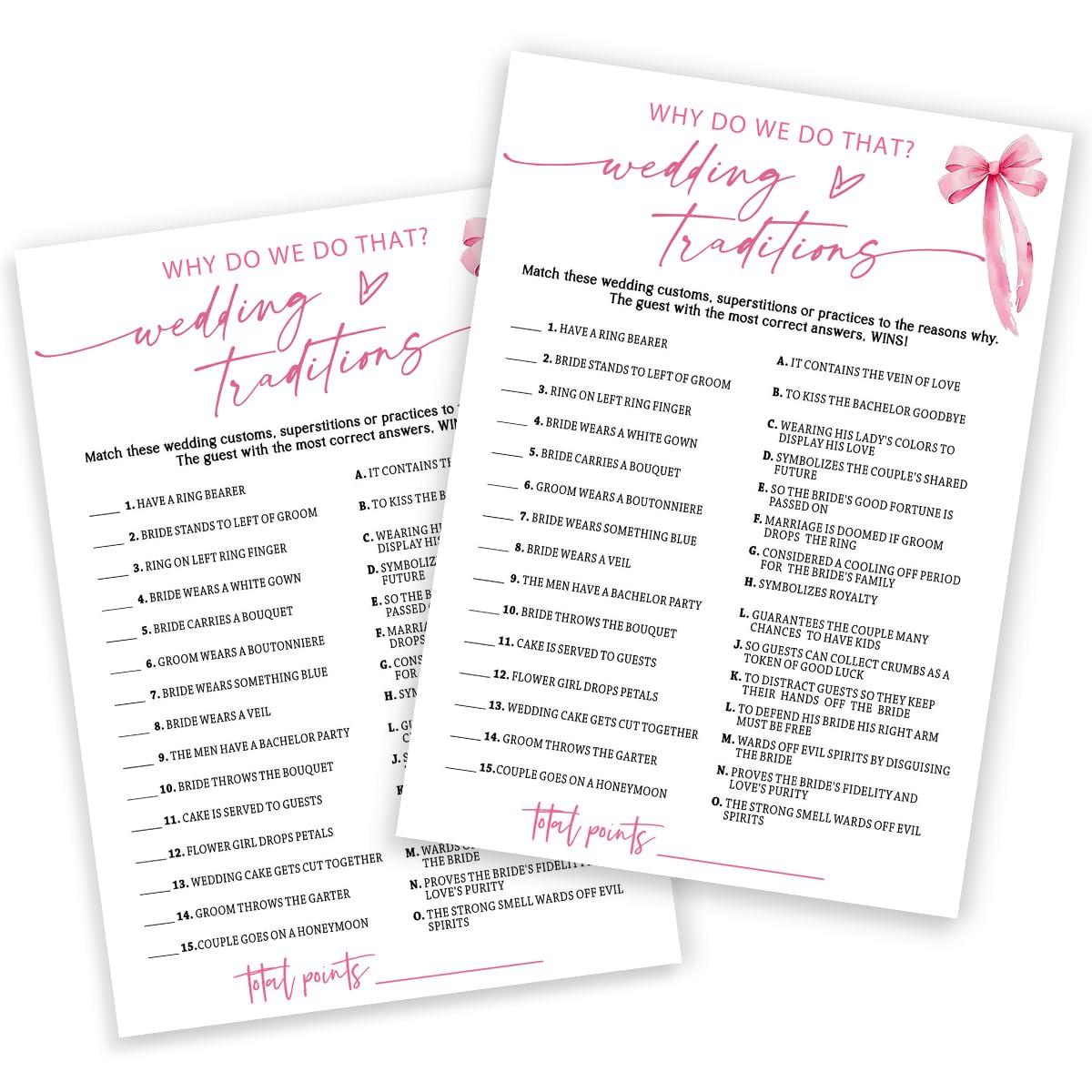 Wybgno Bridal Shower Games Cards, Wedding Traditions Why Do We Do That, 25 Cards with 1 Answer Card, Engagement Party Games for Guests, Pink Ribbon