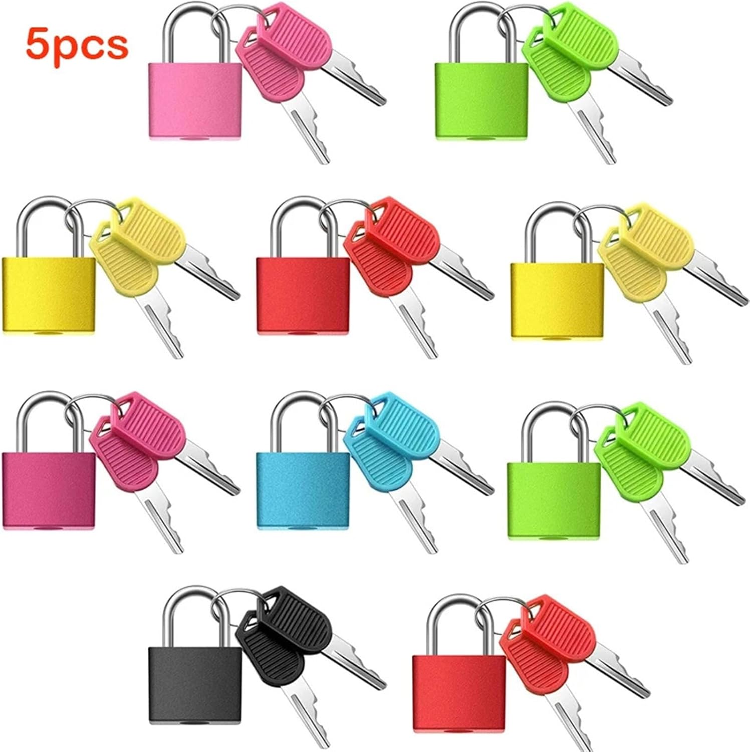 22mm Small Mini Strong Steel Padlock Travel Suitcase Diary Lock with 2 Keys Colored Plastic Case Padlock 5Pcs(5pcs Yellow)