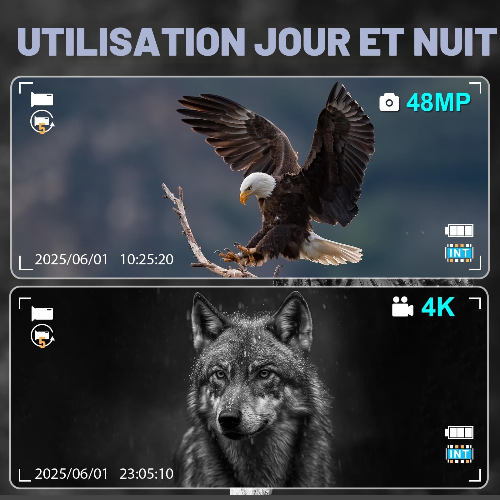 Jumelle Vision Nocturne 4K 48MP, Jumelles Infrarouges avec 7 Niveaux, Zoom Numérique 8X avec 2,4" TFT LCD, Batterie Rechargeable 2500mAh avec Carte 32GB, pour Observation des Animaux