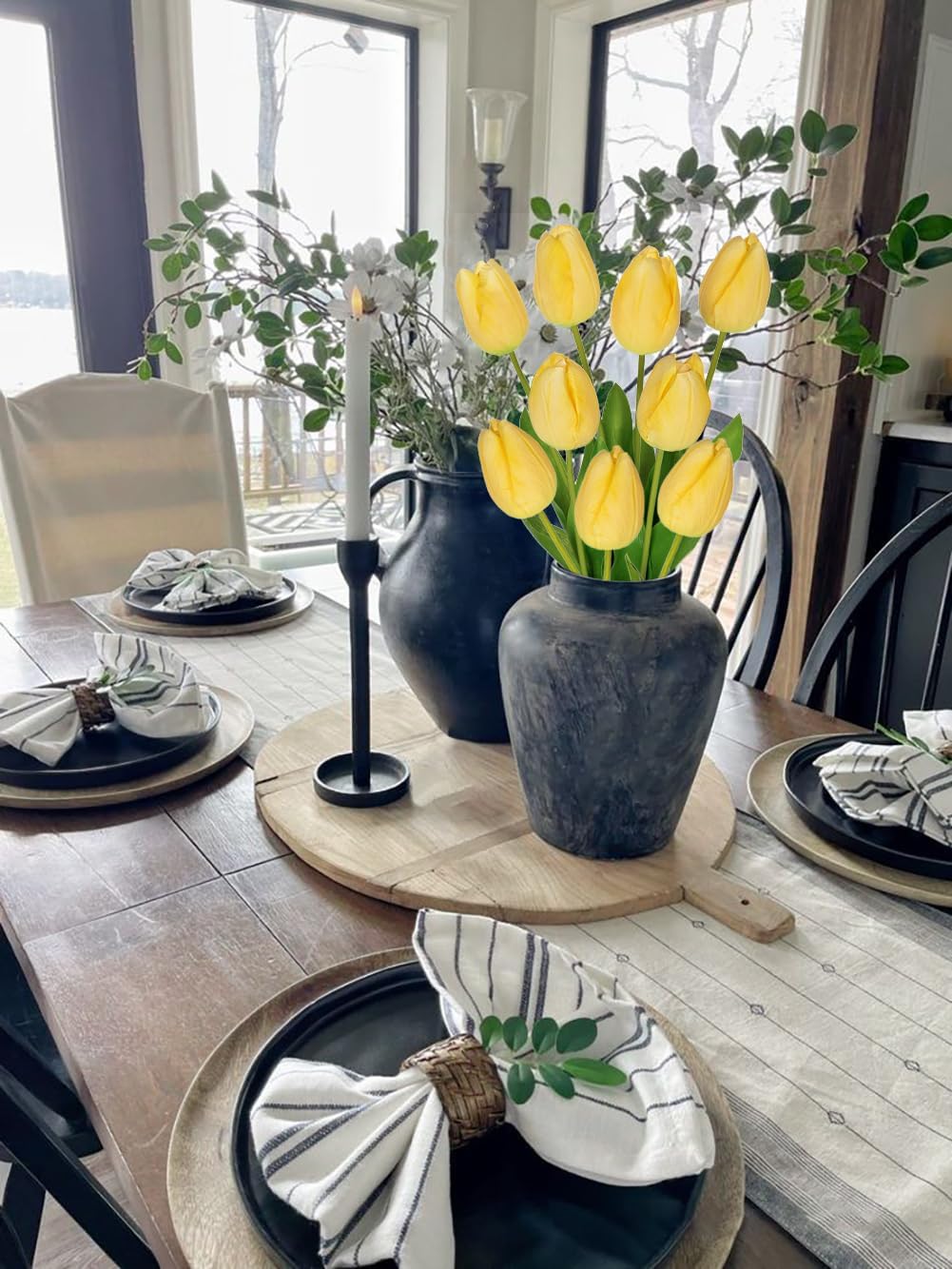 6PCS 23" Fake Tulip Flowers Artificial Yellow Tulips Long Stem Faux Flower, Silk Flower Décor for Floral Arrangement Home Farmhouse Wedding Decoration