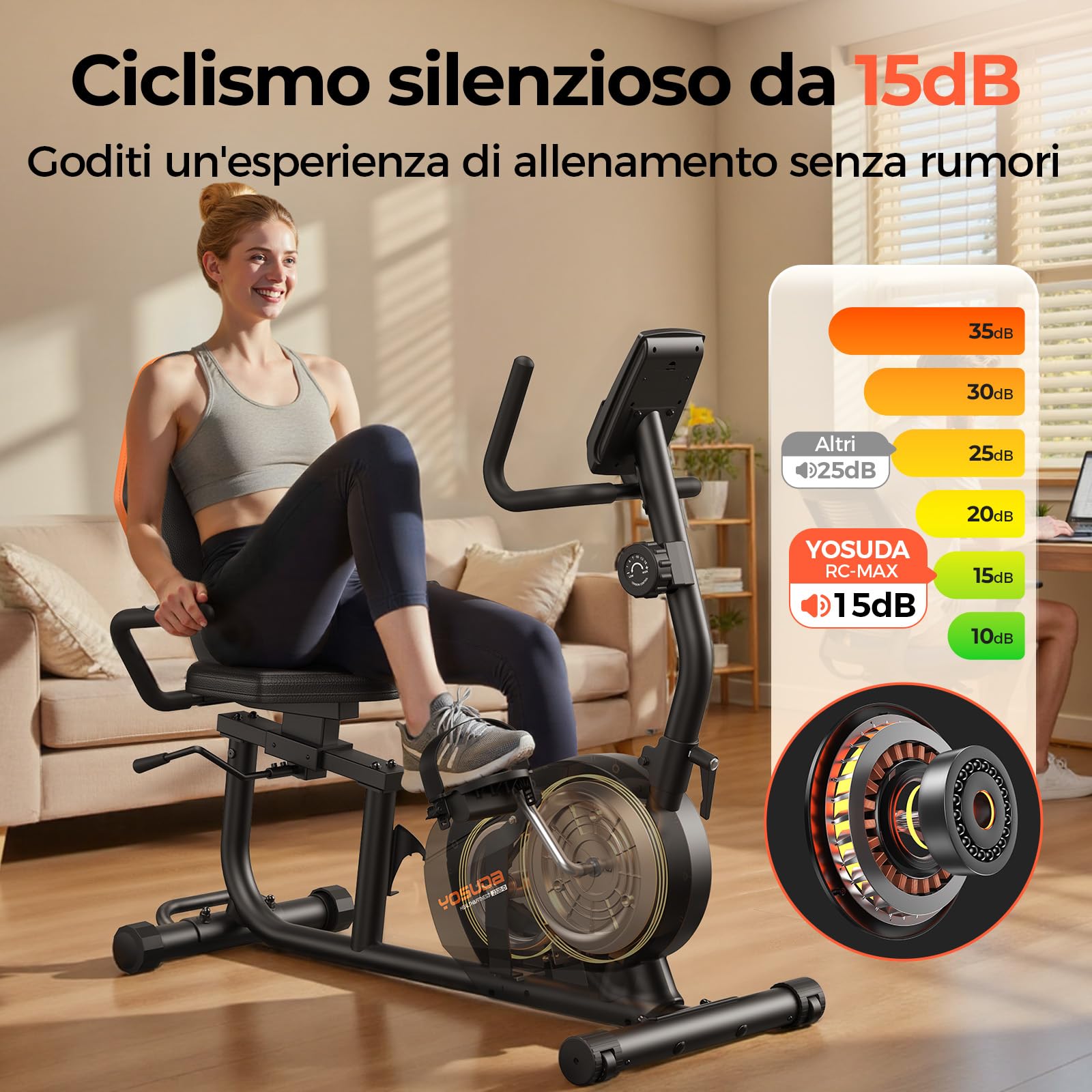 YOSUDA 2026 Upgrade Cyclette orizzontale, 16 Livelli di Resistenza, Sedile XL comfort 4D regolabile, App/Bluetooth, Colonna pieghevole, 160 KG/190 CM, Cyclette da seduta, Cyclette professionale