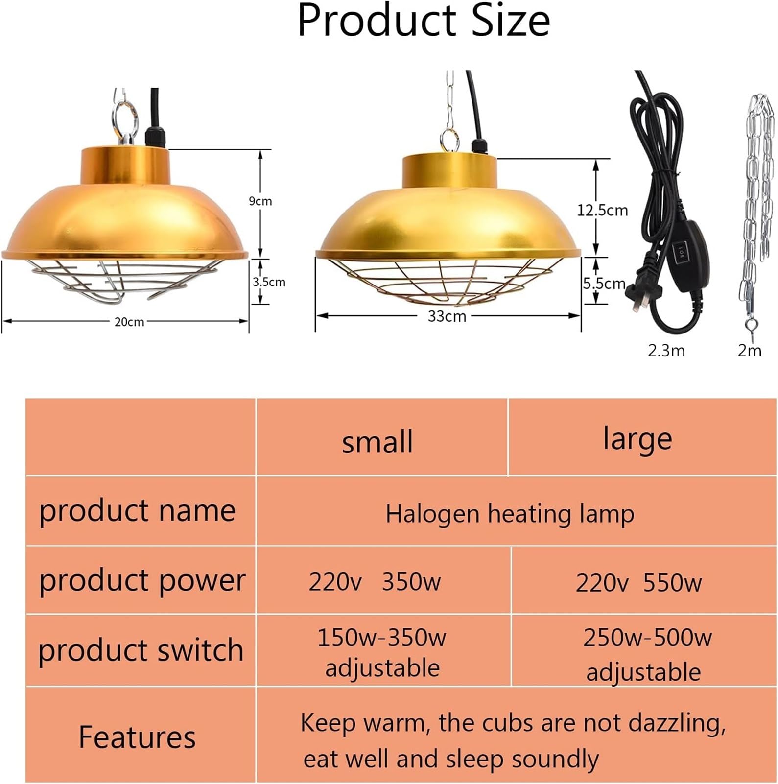 Lámpara de calefacción infrarroja de 36 cm de diámetro, lámpara de calor for cachorros, perreras, corderos, patitos, lámpara de calor halógena for calentamiento de mascotas en invierno, 350 W/550 W, i