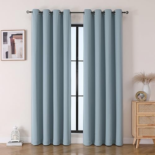 Miniatura 10 de Cortinas opacas con ojales para dormitorio y sala de estar, juego de 2 paneles con aislamiento térmico para oscurecer la habitación (gris hielo, 52