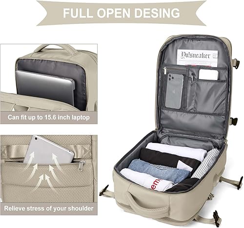 Miniatura 6 de coowoz Mochila de mano para mujeres y hombres, mochila de viaje aprobada por aerolíneas, mochila deportiva para laptop, B- Caqui, Mochila