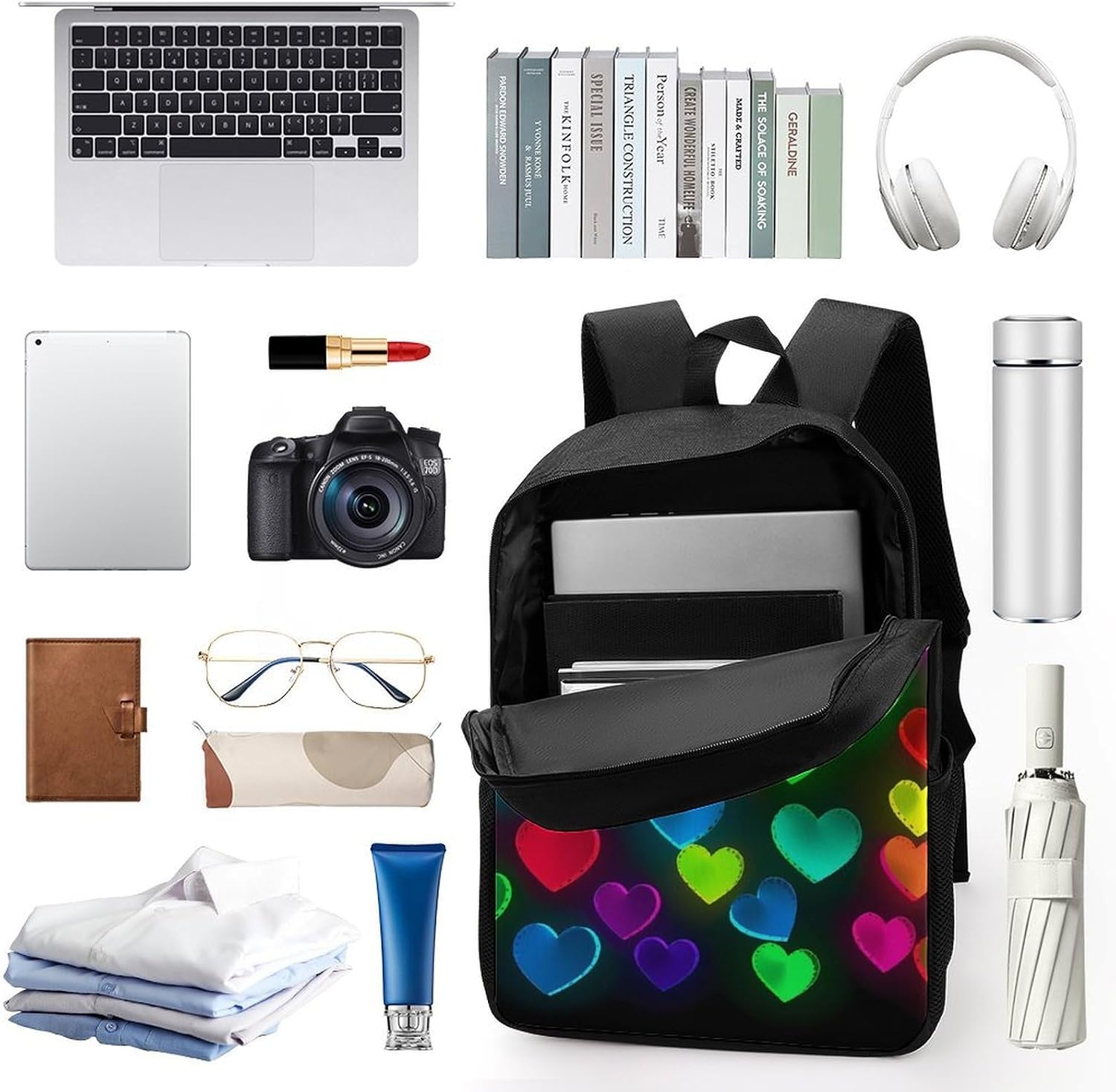 Rainbow Hearts 17 Inch Laptop Backpack, College Bookbag image 3