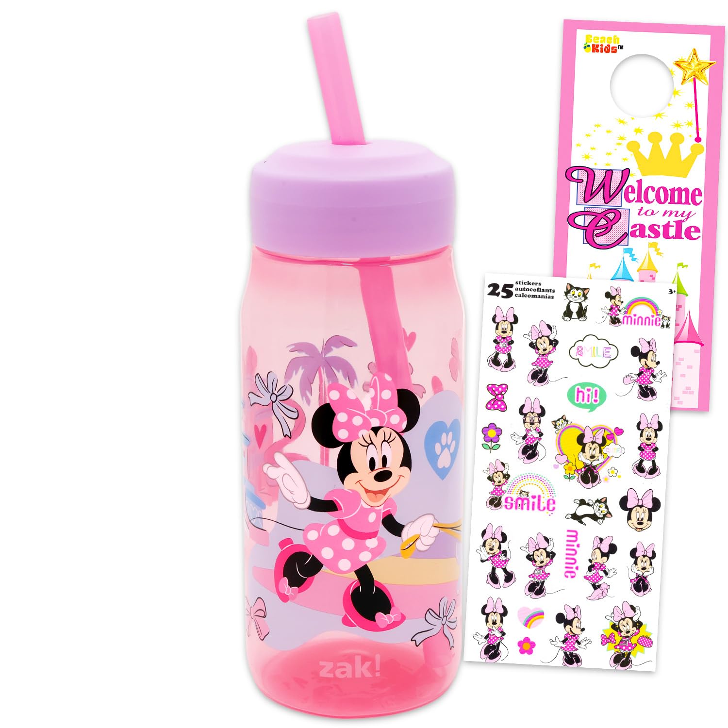 Disney Minnie Mouse Water Bottle for Girls - Bundle with 16 Oz Minnie Mouse Water Cup with Straw