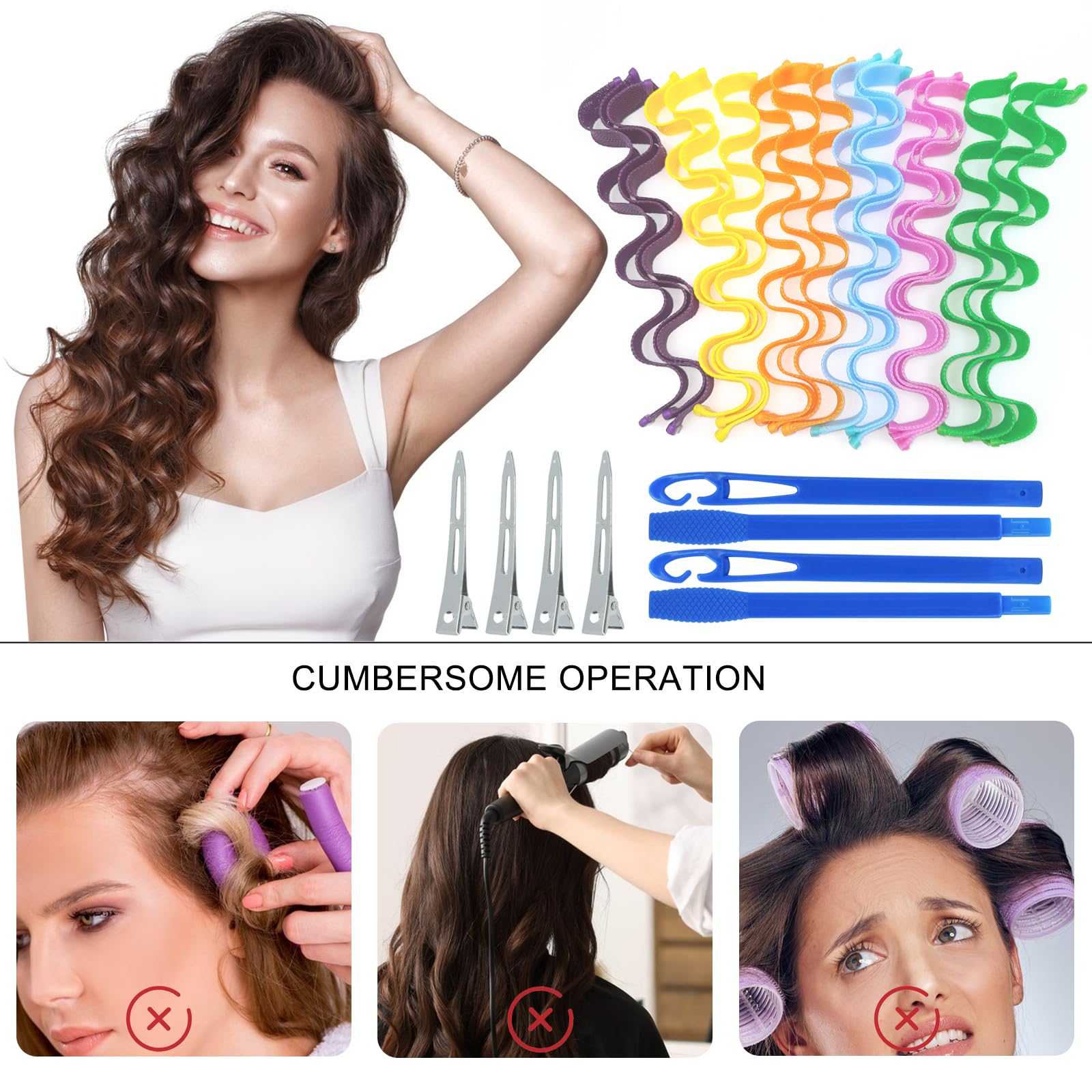 MSIHEY 34 Pieces Mixed Color Heathless Curling Curler Set Overnight Curler with 1 Beauty Comb and 2 Styling Hooks for Women and Girls Long Curling Curler (30cm) - Image 2