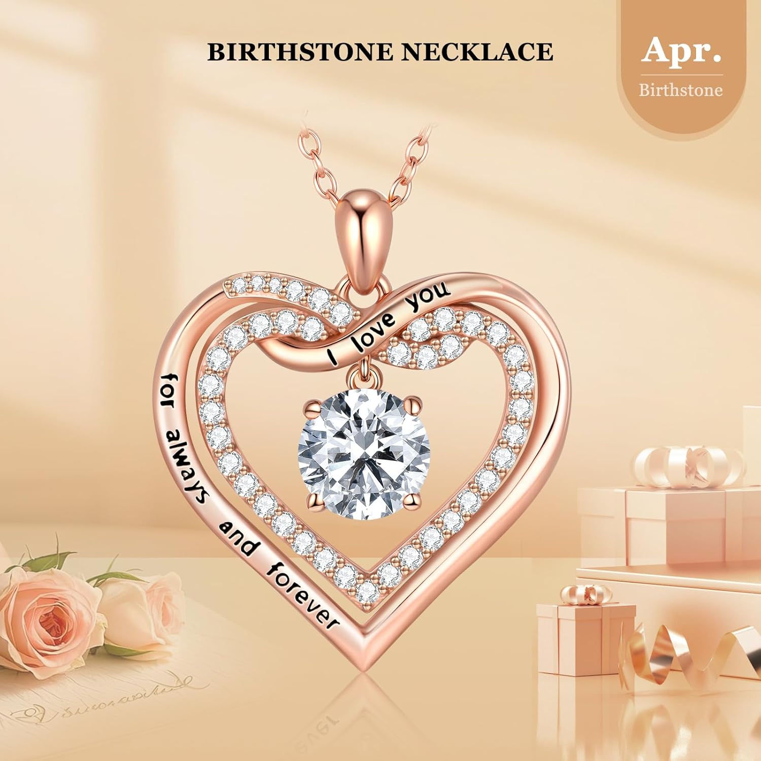 Infinity Heart Birthstone Necklaces for Women, Birthday Jewelry Valentine's Day Gif... - Image 4