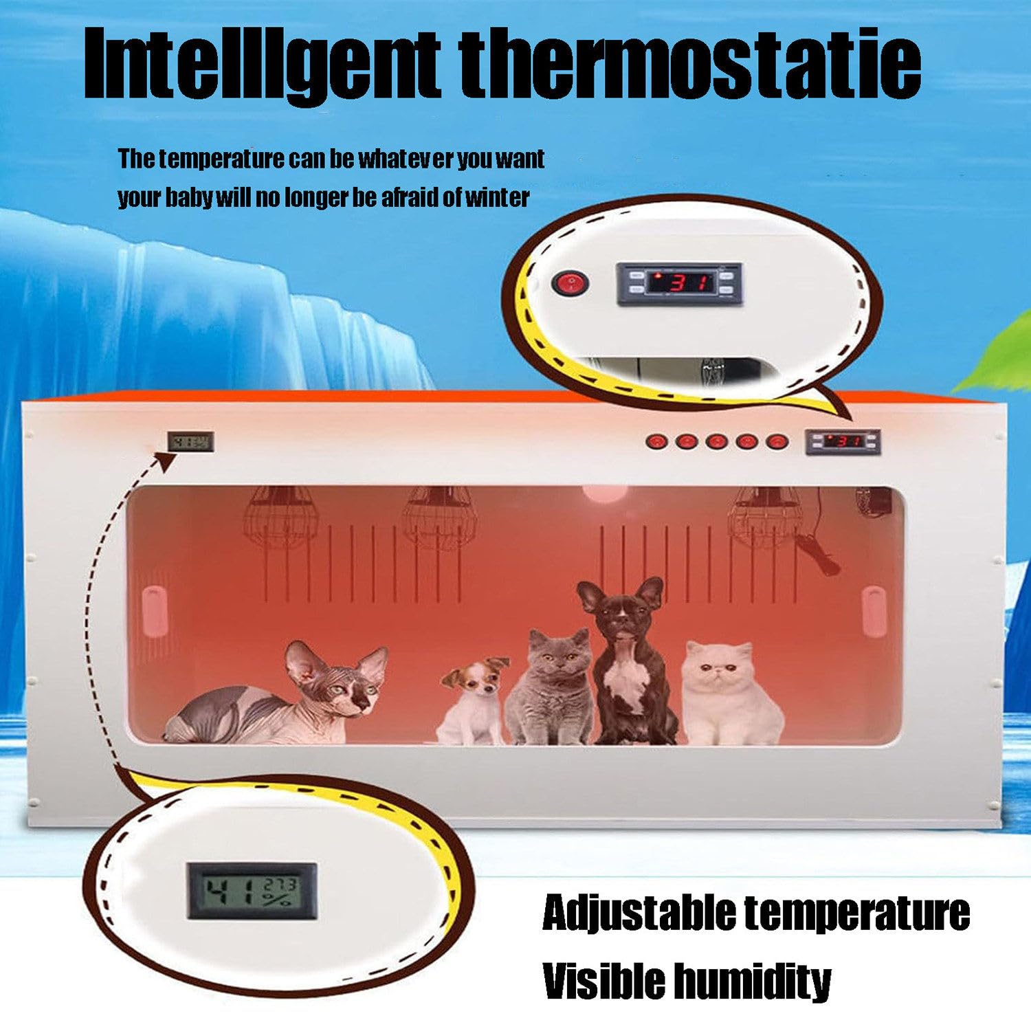 PixCy Caja Vivario Incubadora para Mascotas Pequeñas,con Lámpara Calefactora y Circulación Tridimensional,Control de Temperatura Constante,para Cachorros,Gatitos y Crías 60 * 50 * 50cm