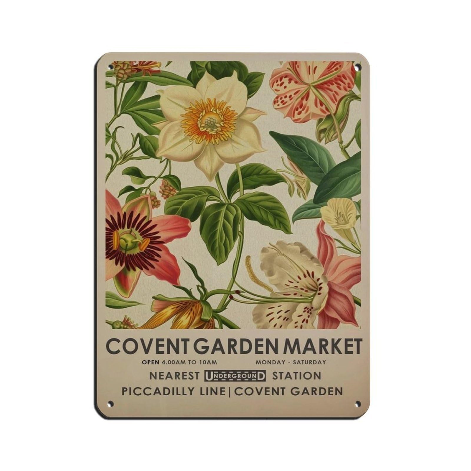 Covent Garden Flower Market, Vintage Botanical (3) Tin Sign Vintage Metal Pub Club Cafe Bar Home Wall Art Decoration Poster Retro 12x16inch(30x40cm)