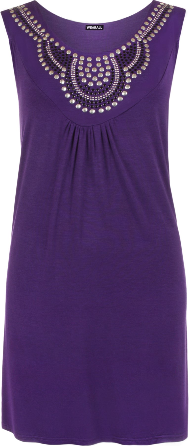 WearAll Ladies Sleeveless Long Stud Top Womens Plus Size Stretch Scoop Neck Purple 26/28