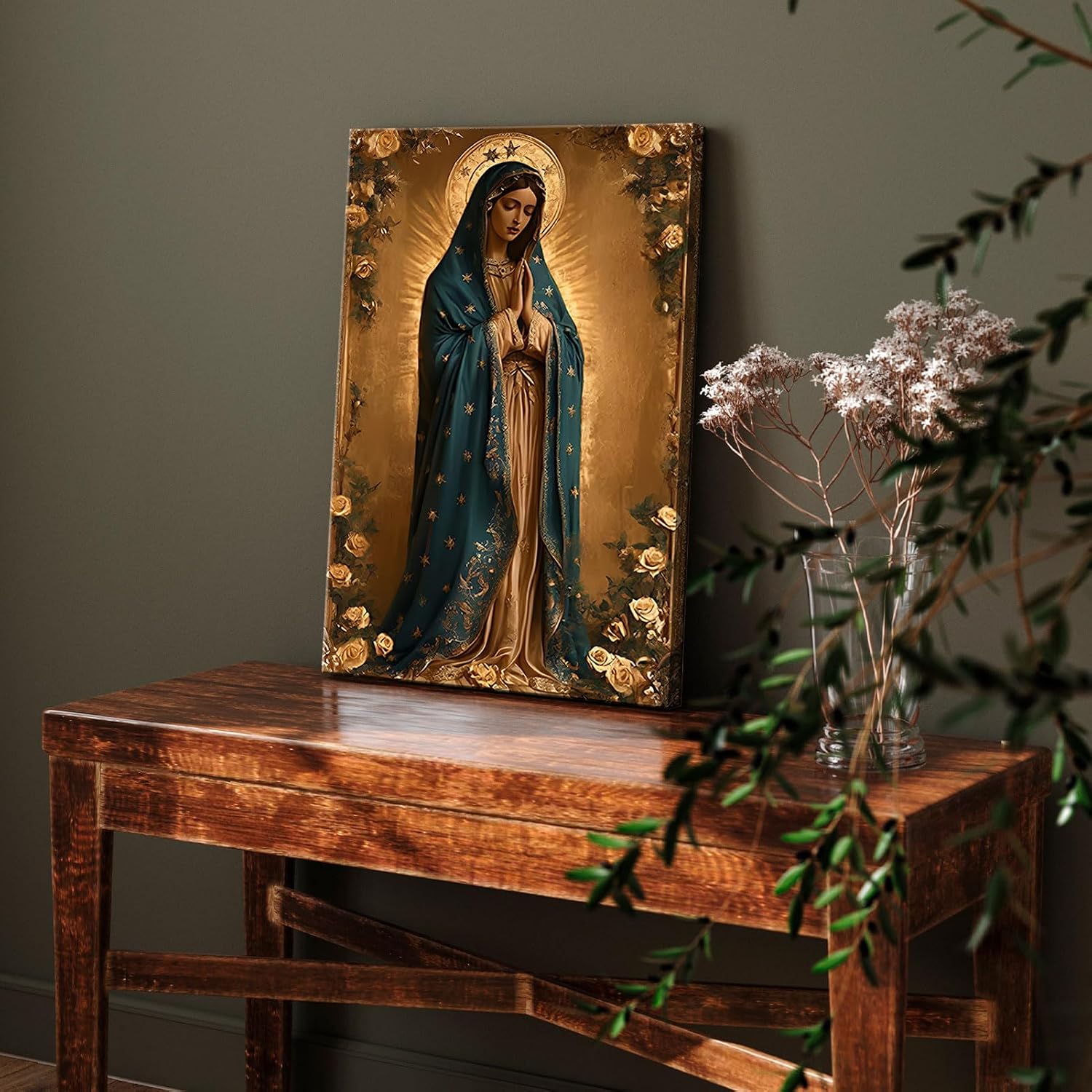 Our Lady of Guadalupe Canvas Wall Art Virgin Mary Wall Decor Picture Catholic Spiritual Poster Print Church Prayer Room Living Room Home Decoration 16x24in