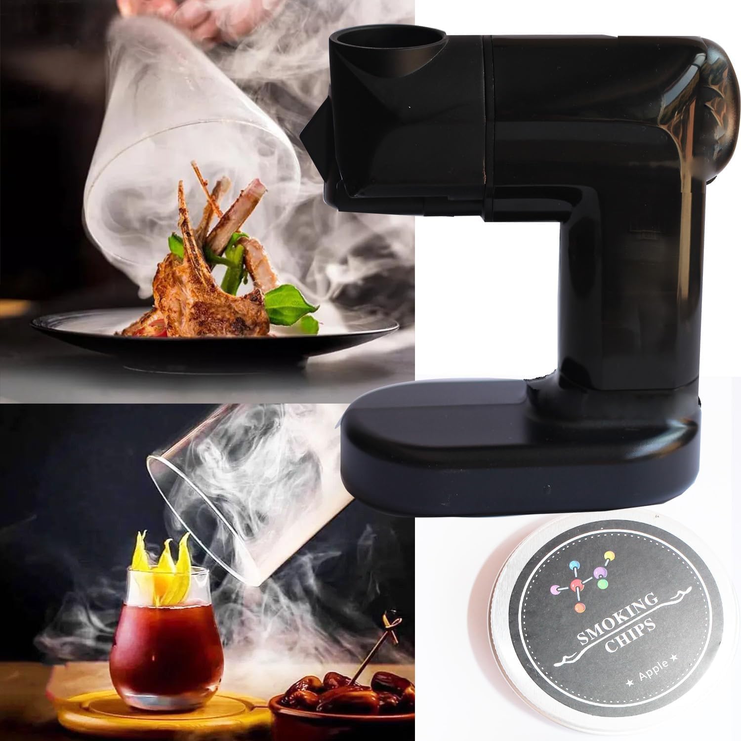 Smoke Gun - Bong pour cocktail, 2 saveurs de copeaux de bois, kit d'infusion de boisson, fumeur pour intérieur