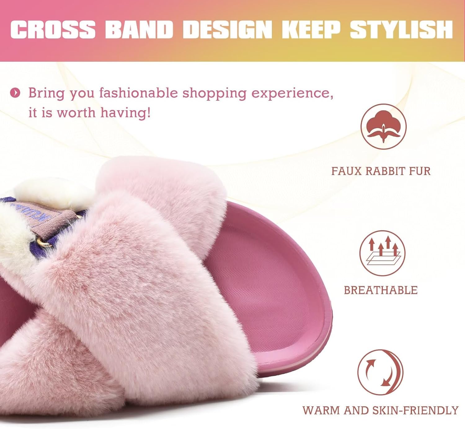 KuaiLu Womens Fuzzy Criss Cross Band Platform Slippers Arch Support Furry Faux Fur Ladies Open Toe Cozy Soft Plush Fleece Comfy House Shoes Sandals - Image 6