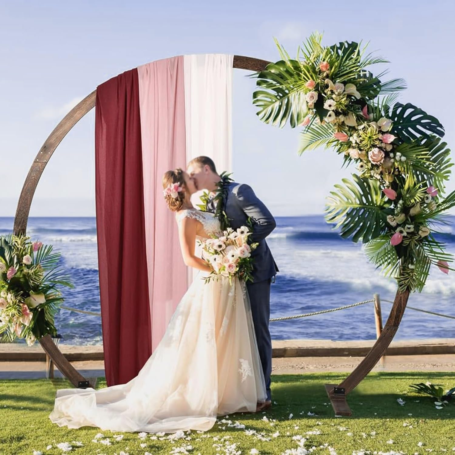 Wooden Wedding Arch Arches Backdrop Stand 7.9FT Round Wood Arch Wedding Arch Backdrop Stand Suitable for Indoor and Outdoor use Birthday Reception (6.9ftx7.9ft)