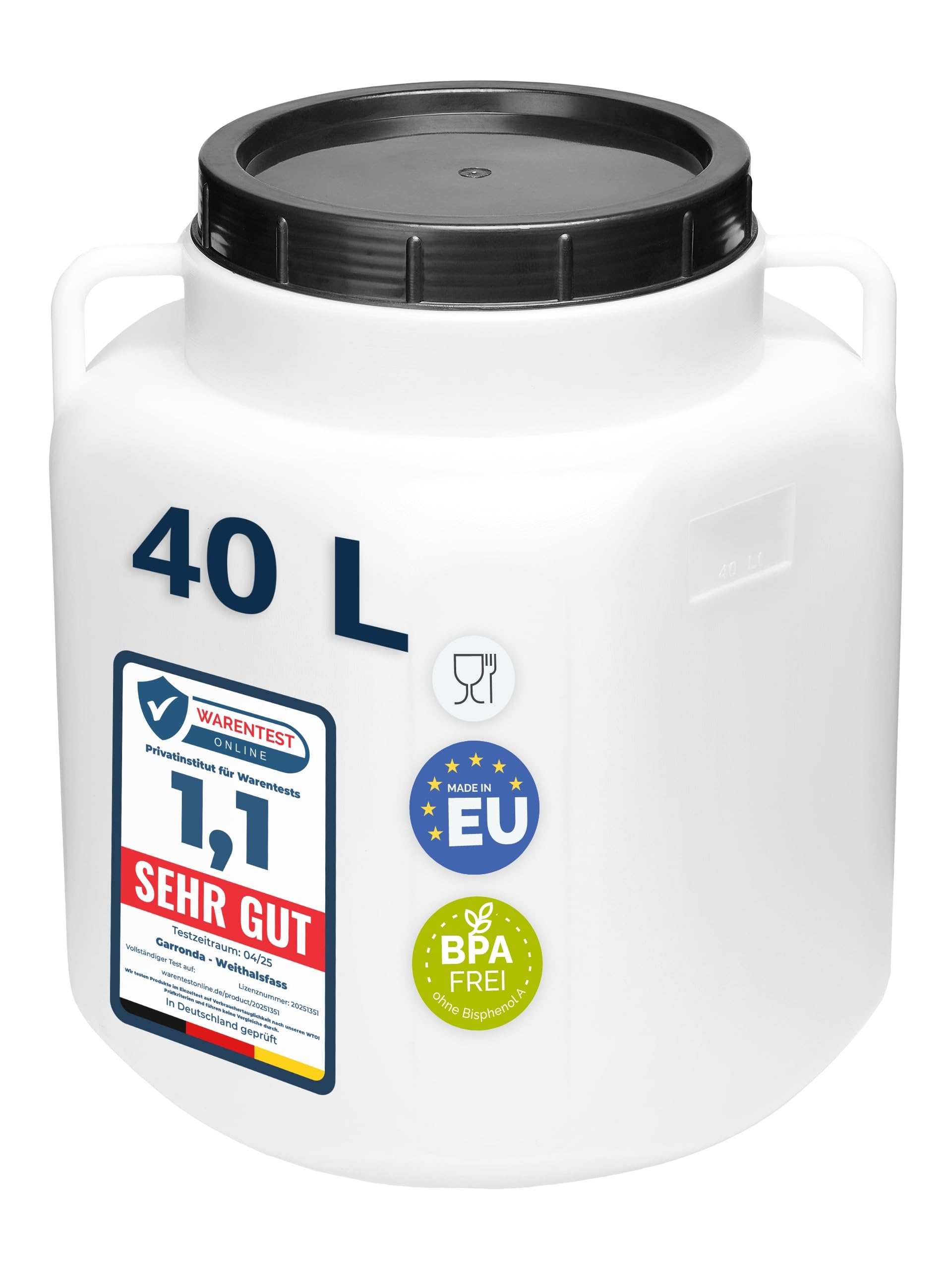 Garronda Serbatoio Acqua Quadrato BPA-Free 40 Litri per Alimenti con Coperchio Bianco