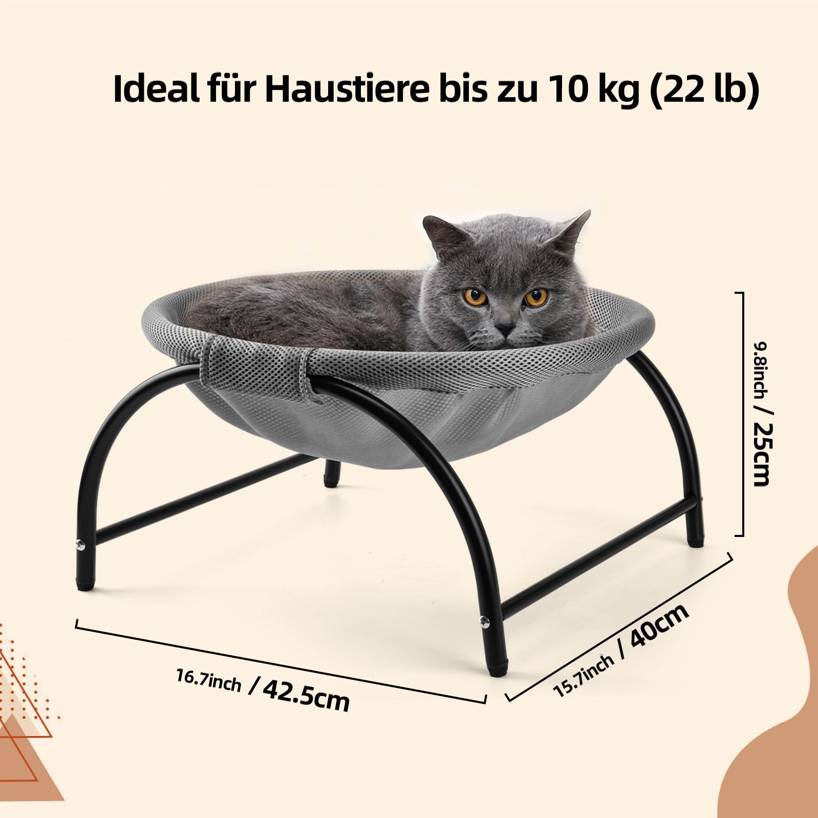 LIFLIX Katzenhängematte Outdoor, Erhöhter Katzenbett mit abnehmbarem, Waschbarem Netzstoff, Stehend Hängematte Katzen für Innen-/Außenbereich (Grau)