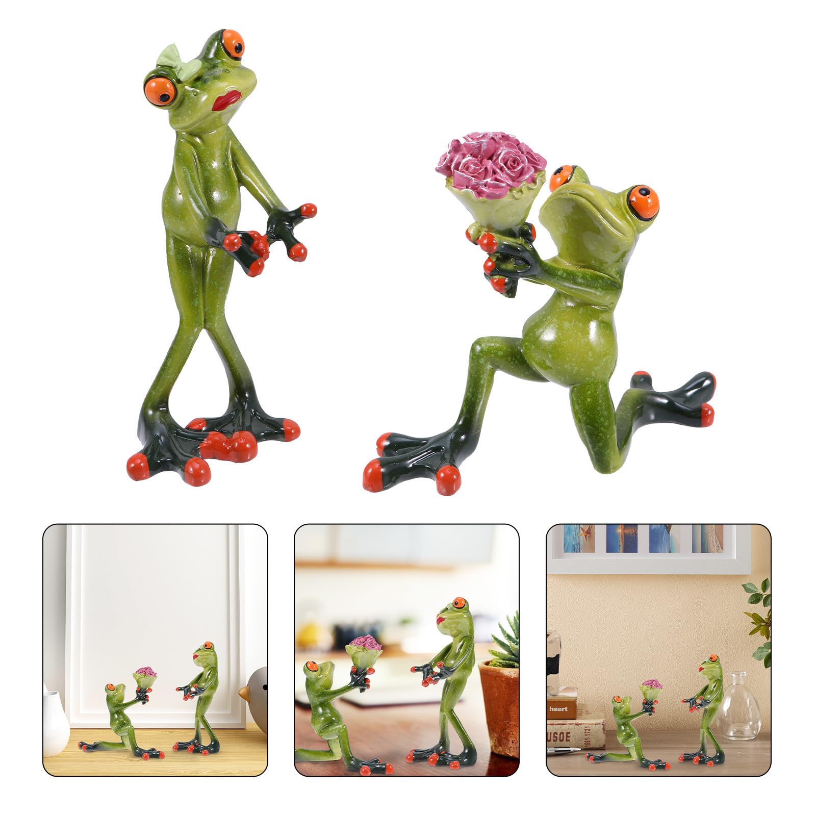 CALLARON Harzfrosch Figur 2 Stück aus Kunstharz Heiratsantragsmodell Grün | Romantische Klassische Form, für Schreibtisch oder Garten, Geschenkidee für Freundin oder Ehefrau