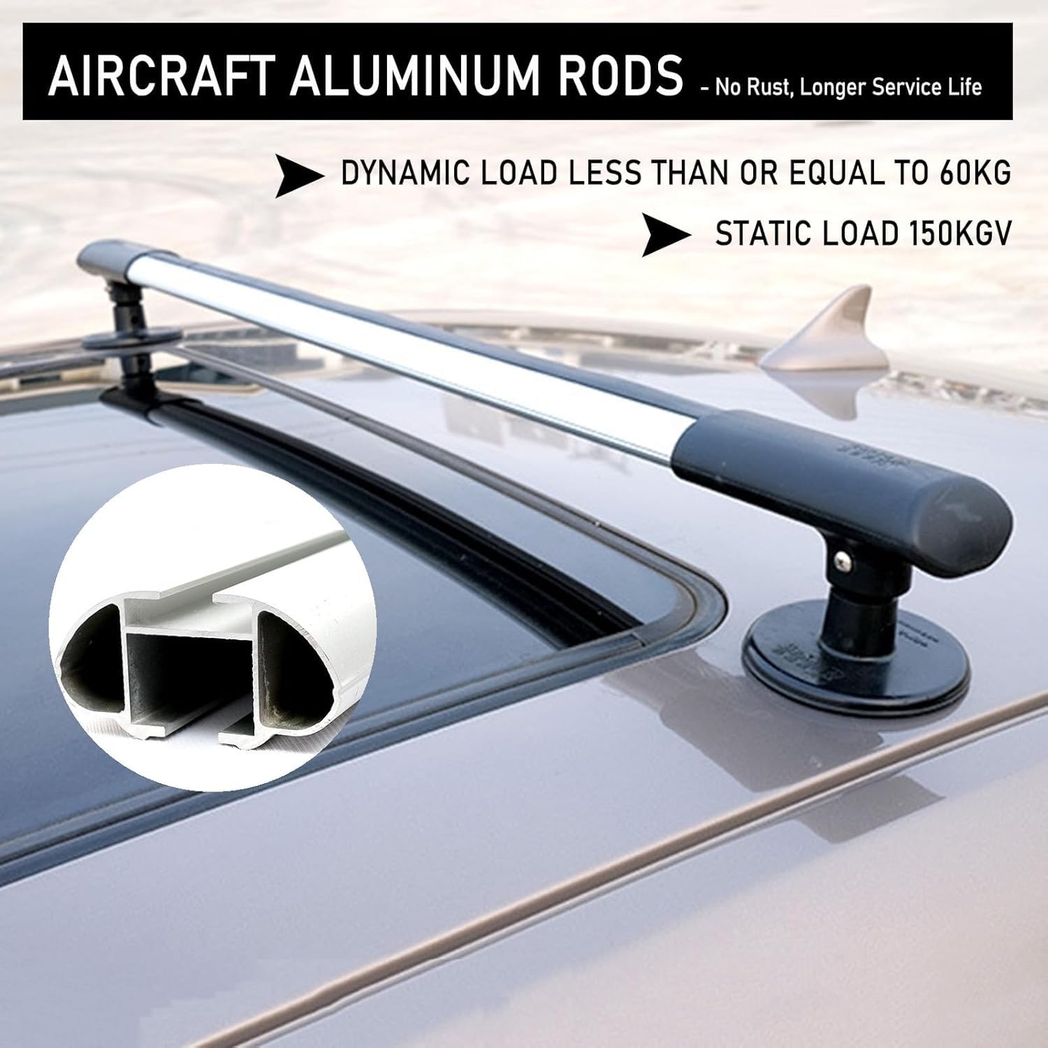 Baca de Coche Magnetismo, Barras de Techo Universales de Aluminio, Longitud Ajustable Vehículos de Bacas portaequipajes para Kayak, Tabla de Surf, Canoa, Snowboard, Paddle Board (2, 100-115cm)