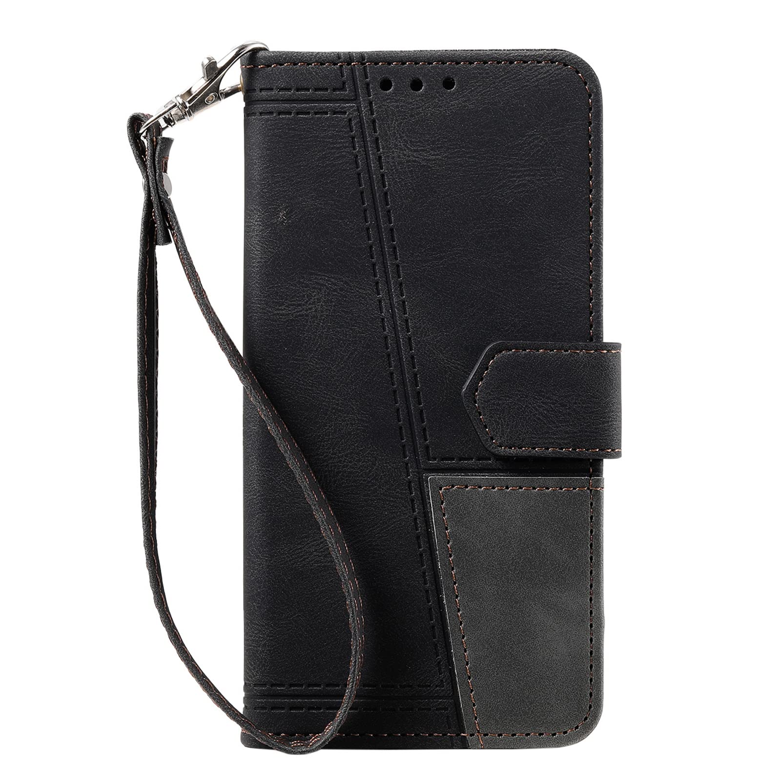 LTL Etui do iPhone 13 Mini/13/13 Pro/13 Pro Max, skóra PU pokrowiec z klapką z przegródką na karty, pasek na nadgarstek, magnetyczne zamknięcie, wbudowana podpórka etui ochronne, czarne, 13 Pro 6,1"