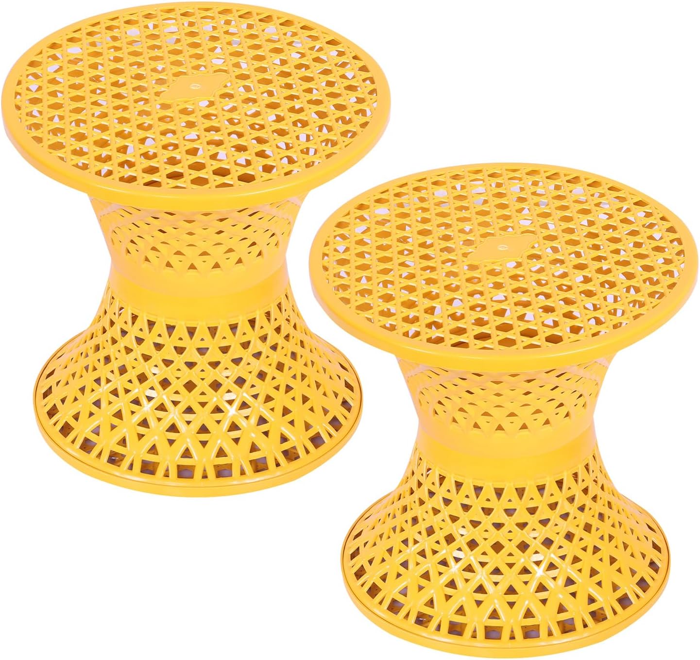 Kuber Industries Seating Stool | Plastic Mesh Damroo Stool | Both Sided Stool for Guestroom | Damroo Style Stool | Stool for Graden | Stool for Balcony | Pack of 2 | Yellow