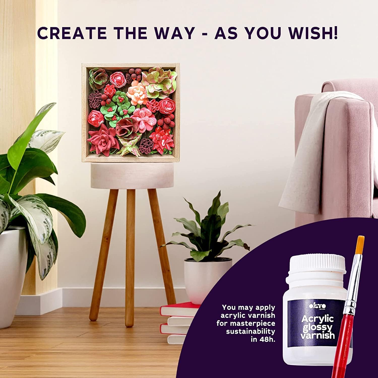 OKTO Art Kit Passion | Succulents Art Set 3D for Home Wall Decor | Craft Kits for Adults and Teen | Craft Box with Modeling Clay for Succulents Fun Stuff Hobbies Kits Succulent DIY Kits