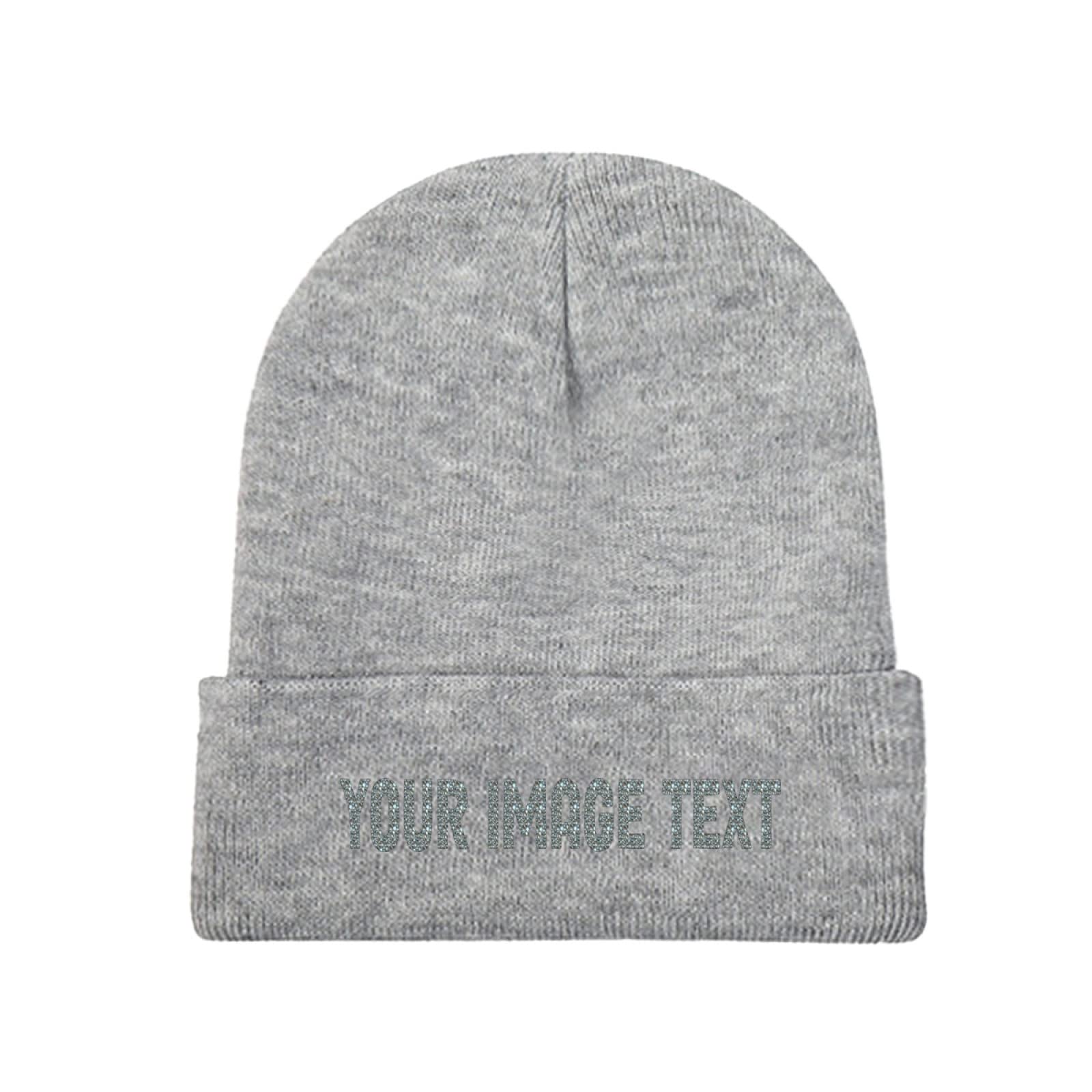 Miujonvy Unisex Gray Custom Knitted Hat For Men Women Add Your Own Text Cuffed Beanie Hat