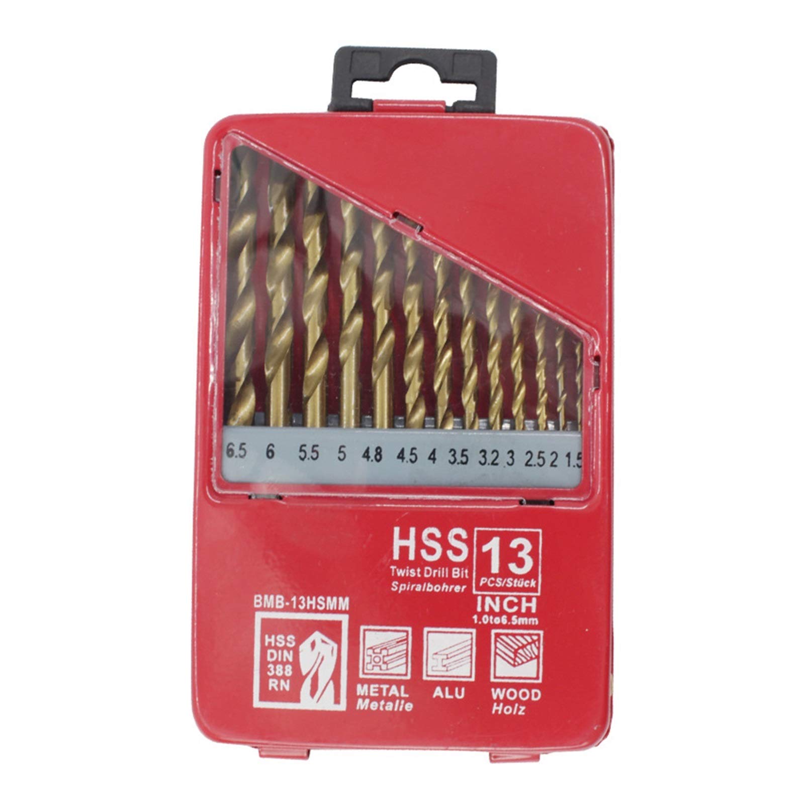 Brocas Juego de Brocas 13/19/25PCS 1.0~13mm HSS Juego de Brocas recubiertas de Titanio para Metal Carpintería Perforación Herramientas eléctricas Accesorios en Caja de Hierro (Color : 13pcs)