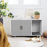 Vista 2 de Tangkula Mueble de caja de arena para gatos, baño oculto para gatos con patas y tapetes de madera de goma, casa interior para gatos