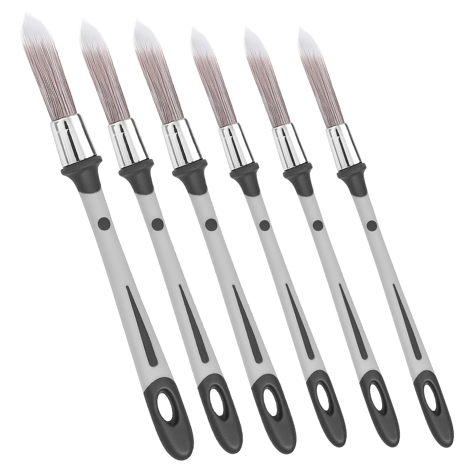 Elegaperma 6 Pcs Round Paint Brush, Sash Brush Set with Tapered Tip for Smooth Strokes, Gray Small Paint Brushes For Decorating, Corners, Edges, Window, Doors and Detailed Wall Painting