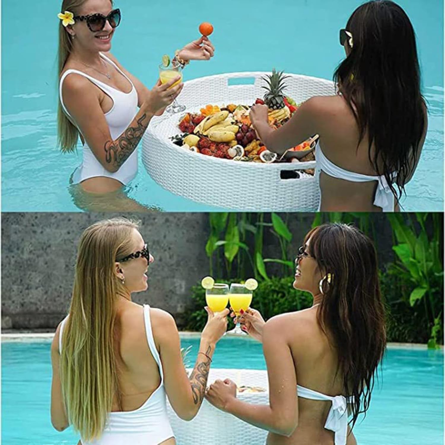 Plateau de Service Flottant pour Piscine, Plateau de Service tissé en rotin, Plateau Alimentaire avec poignées, Plateau Flottant de Luxe, Plateau de Service Flottant, Table, Bar, Plateau flo
