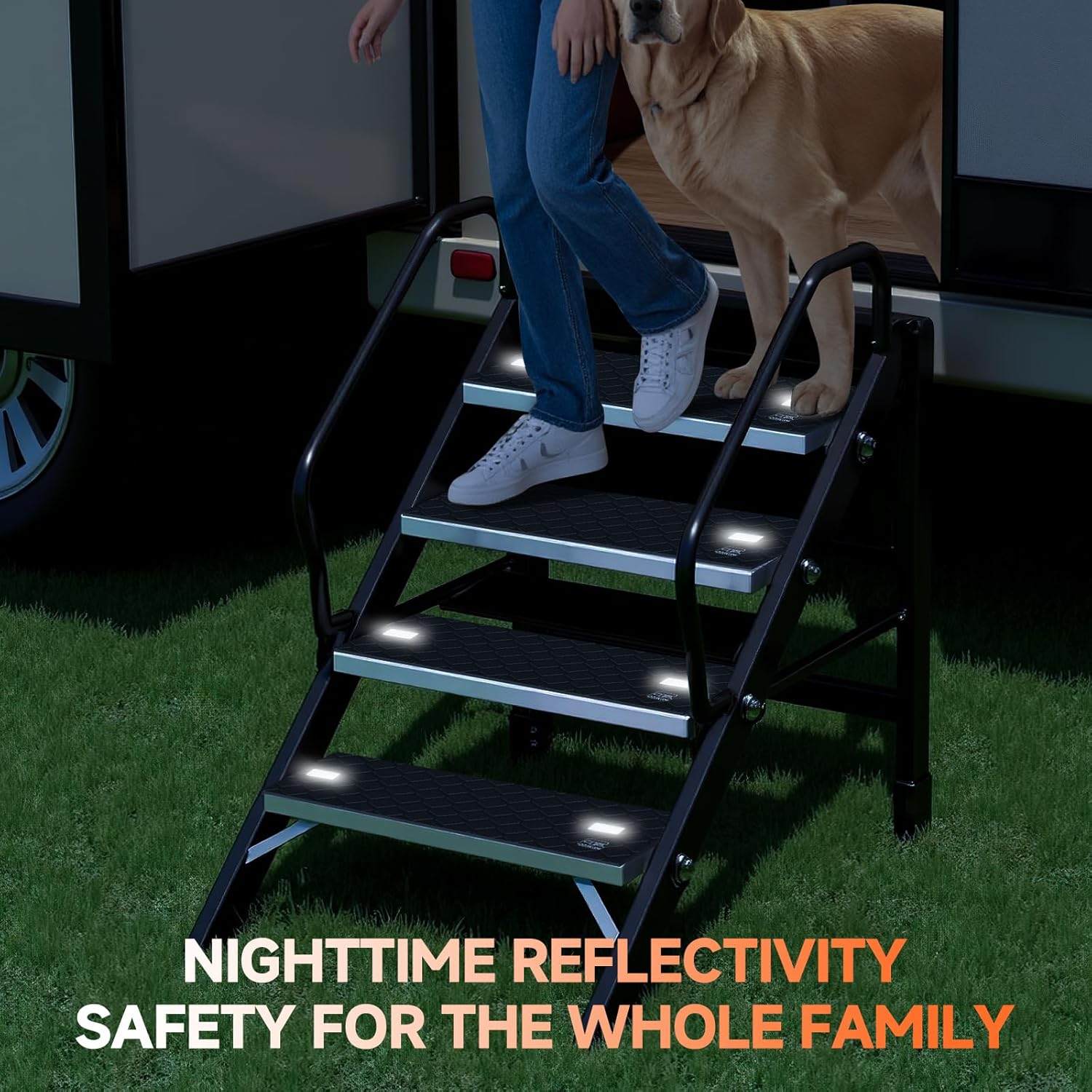 RV Step Covers 4 Pack –Non-Slip Trimmable Self Adhesive EVA Foam RV Step Carpet, Camper Step Covers Deck, RV Stair Rug for Lippert & MORryde Trailer Step, Black Diamond Pattern, 24 x 7.5 inch EVA Foam 24 x 7.5 inch